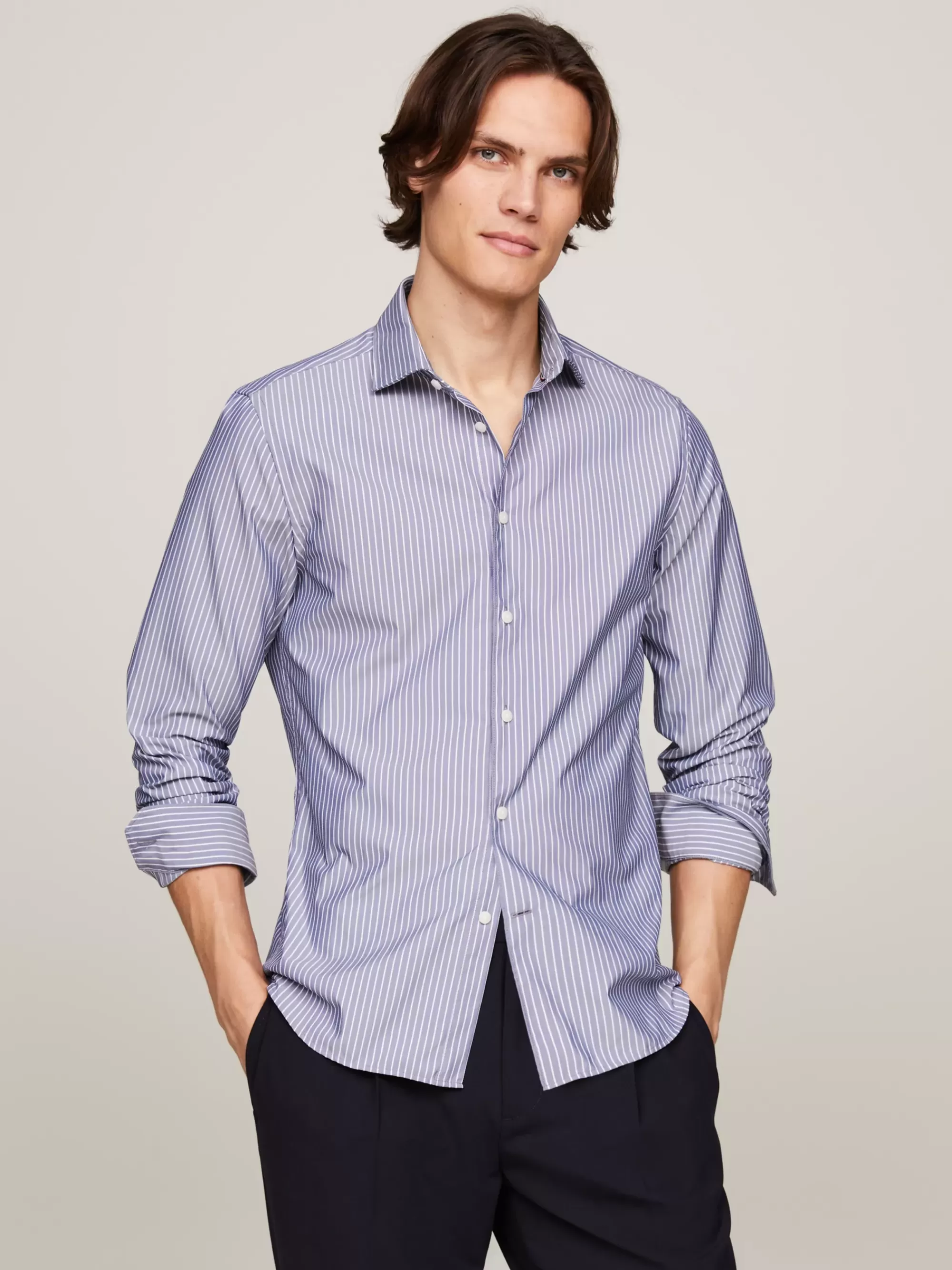 Overhemden*Tommy Hilfiger Slim Fit Overhemd Met Streep DARK NAVY / OPTIC WHITE