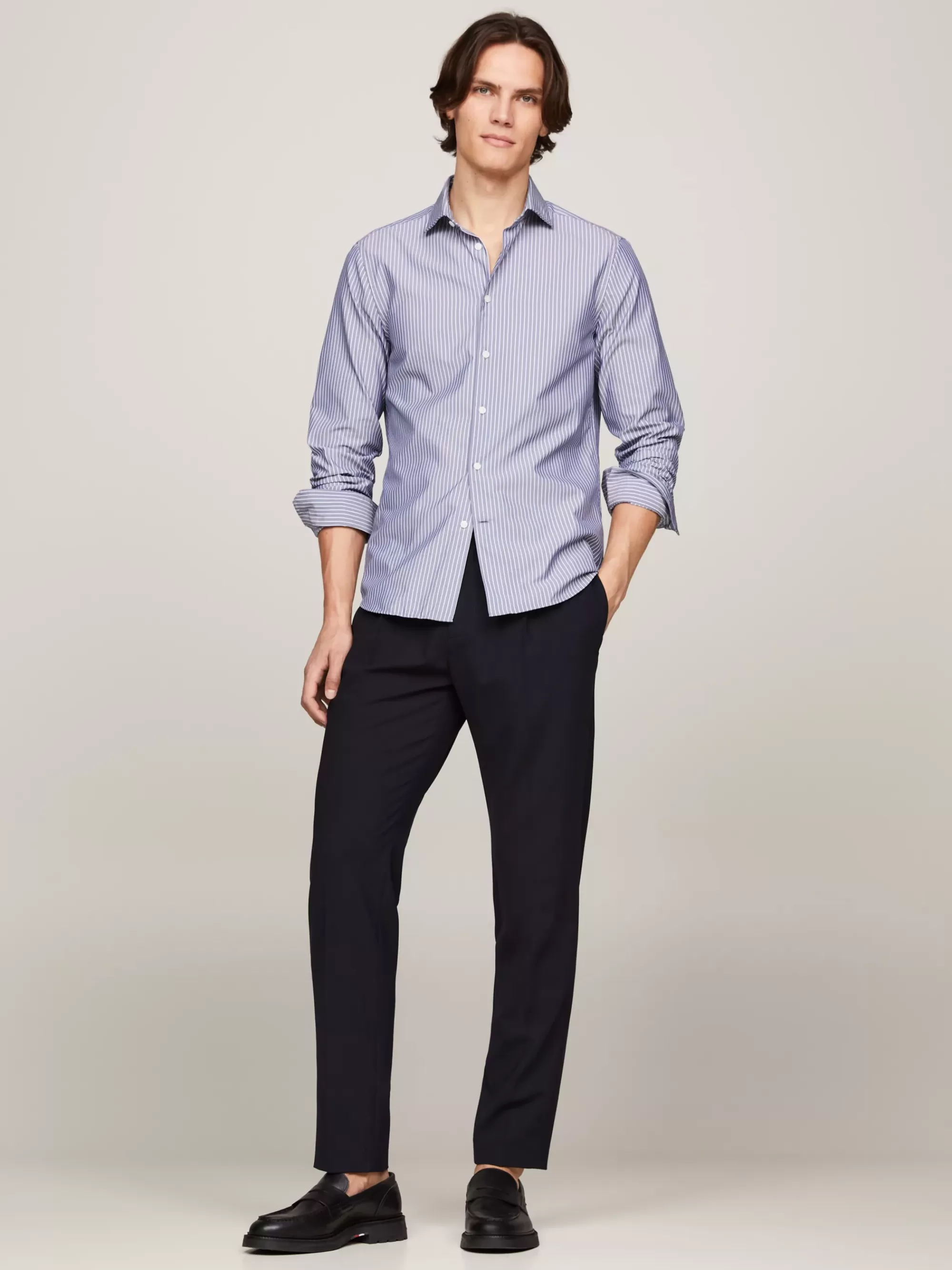 Overhemden*Tommy Hilfiger Slim Fit Overhemd Met Streep DARK NAVY / OPTIC WHITE
