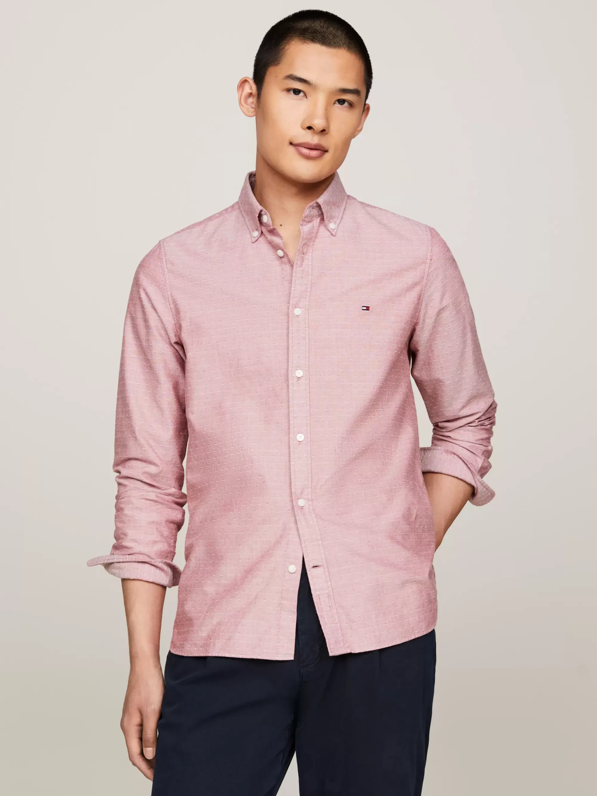 Overhemden*Tommy Hilfiger Slim Fit Overhemd Van Oxford-dobbykatoen DARK MAGMA