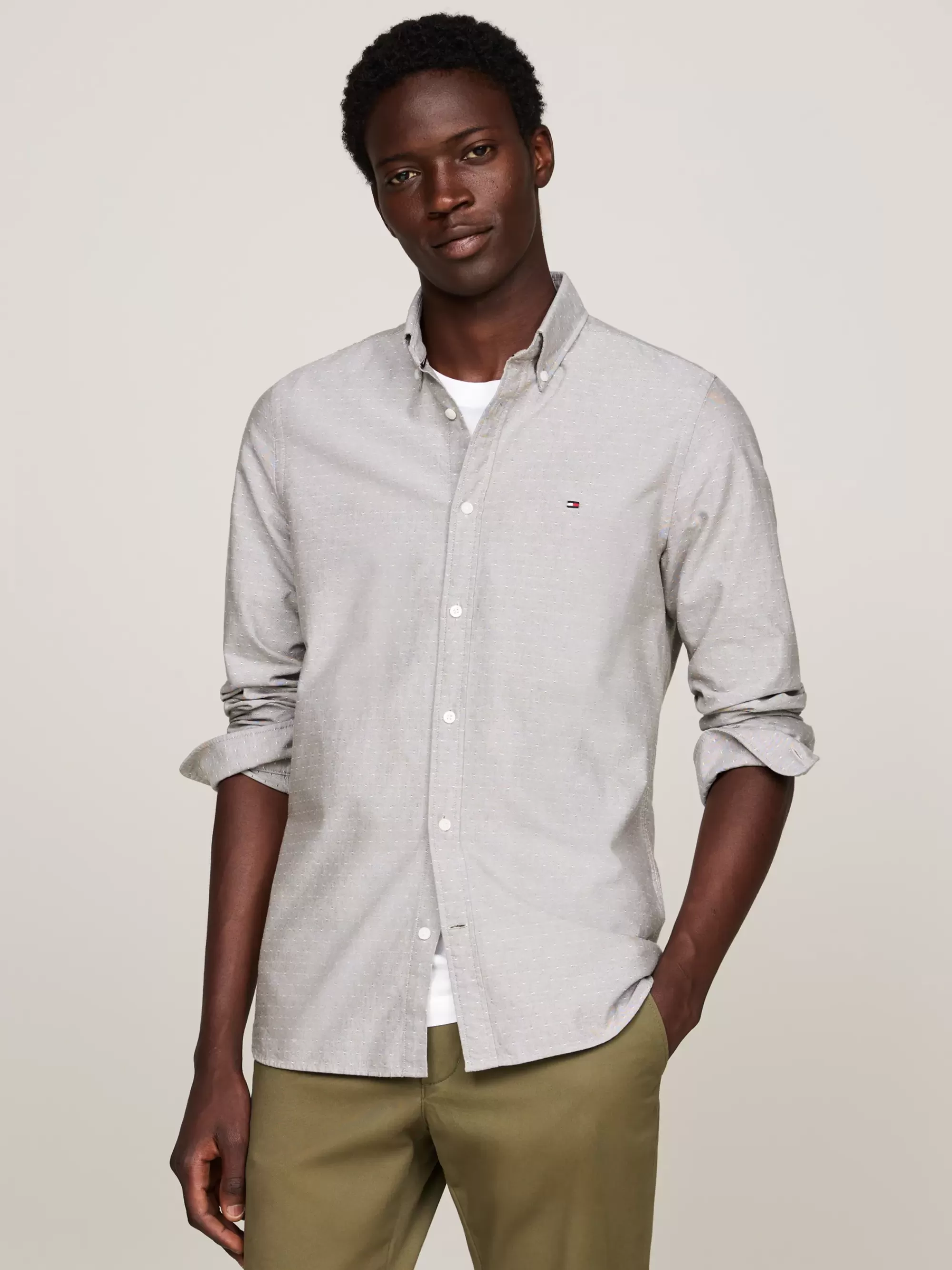 Overhemden*Tommy Hilfiger Slim Fit Overhemd Van Oxford-dobbykatoen ARMY GREEN