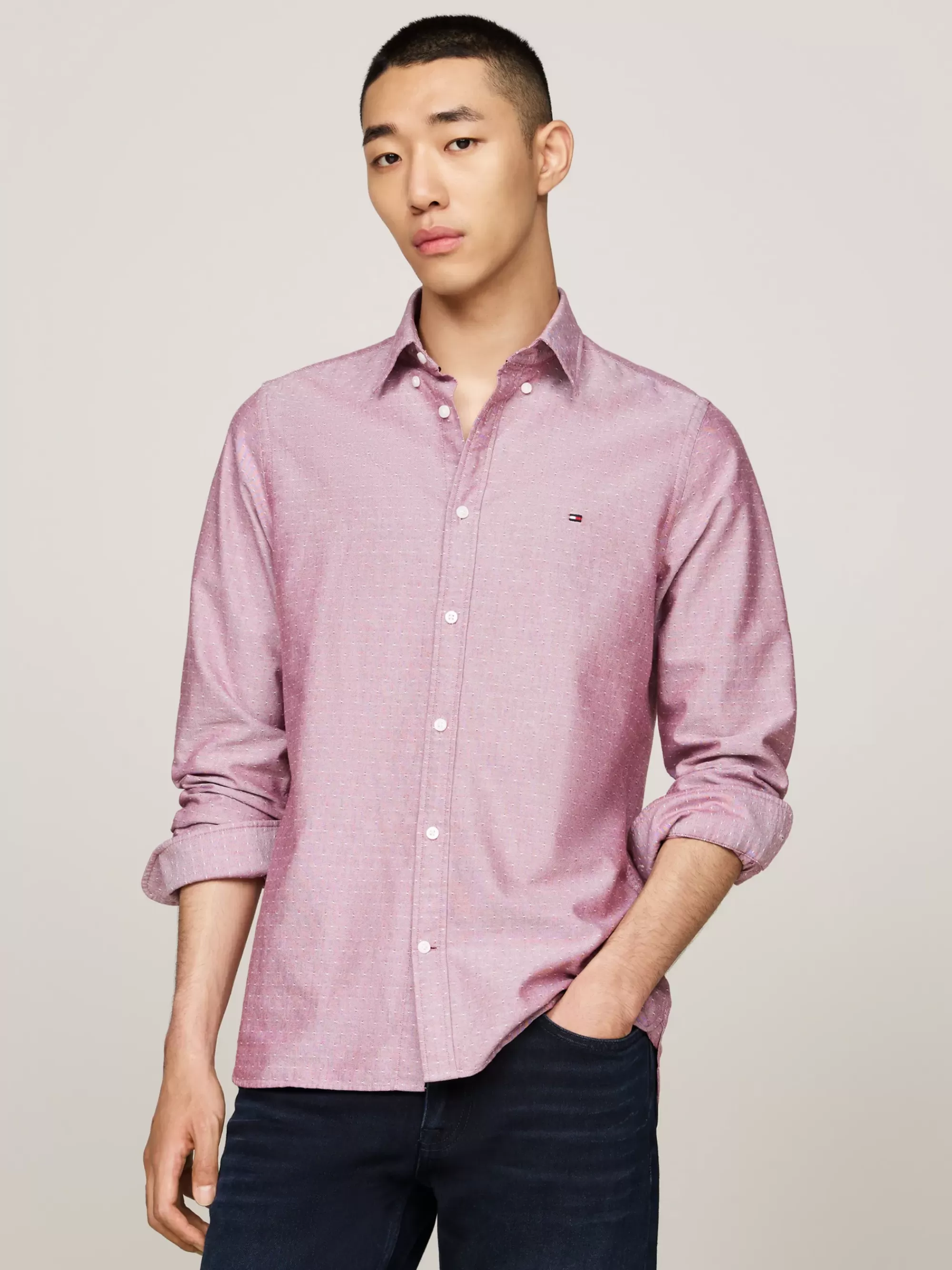 Overhemden*Tommy Hilfiger Slim Fit Overhemd Van Oxford-dobbykatoen ROUGE