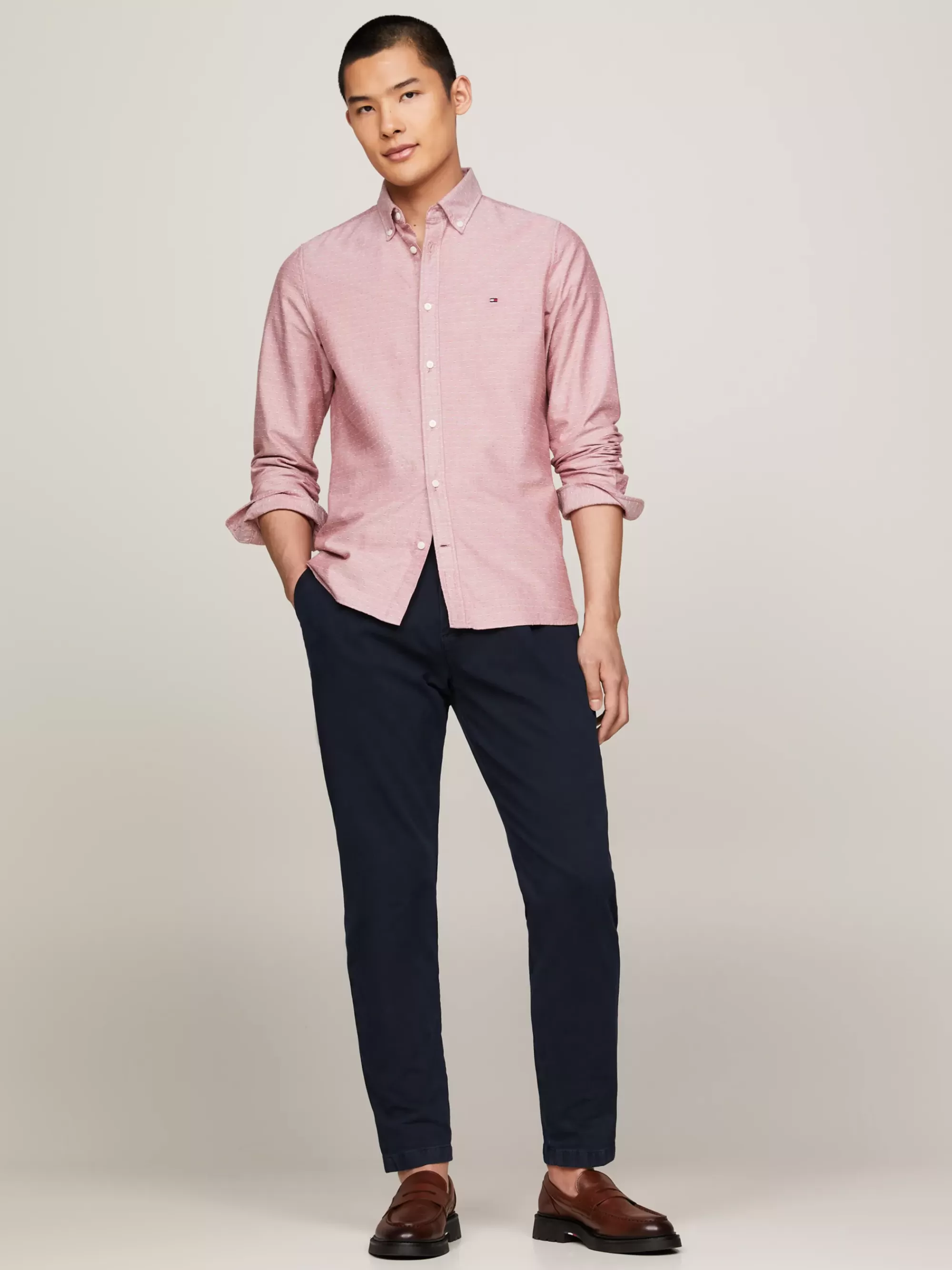 Overhemden*Tommy Hilfiger Slim Fit Overhemd Van Oxford-dobbykatoen DARK MAGMA