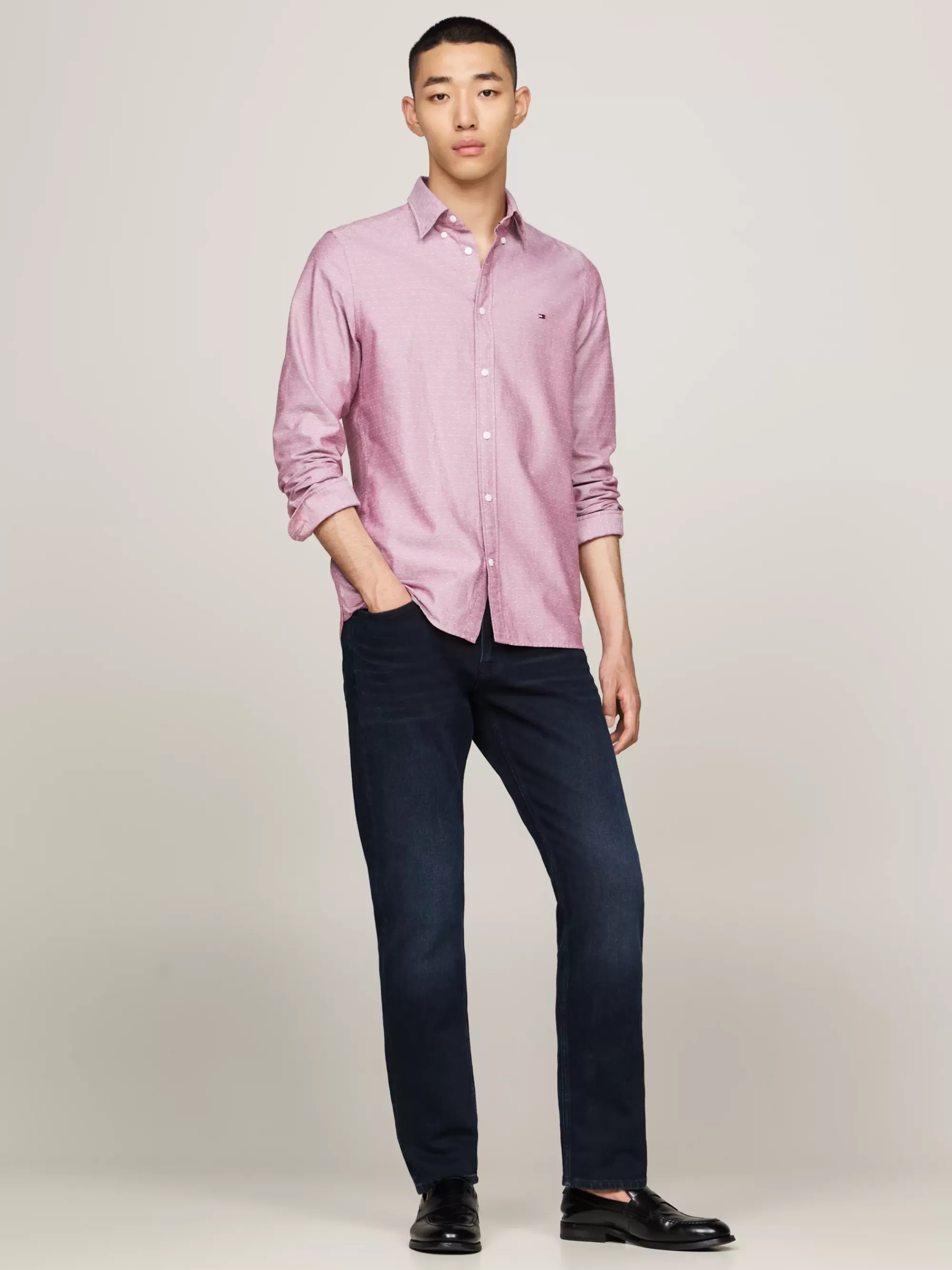 Overhemden*Tommy Hilfiger Slim Fit Overhemd Van Oxford-dobbykatoen ROUGE