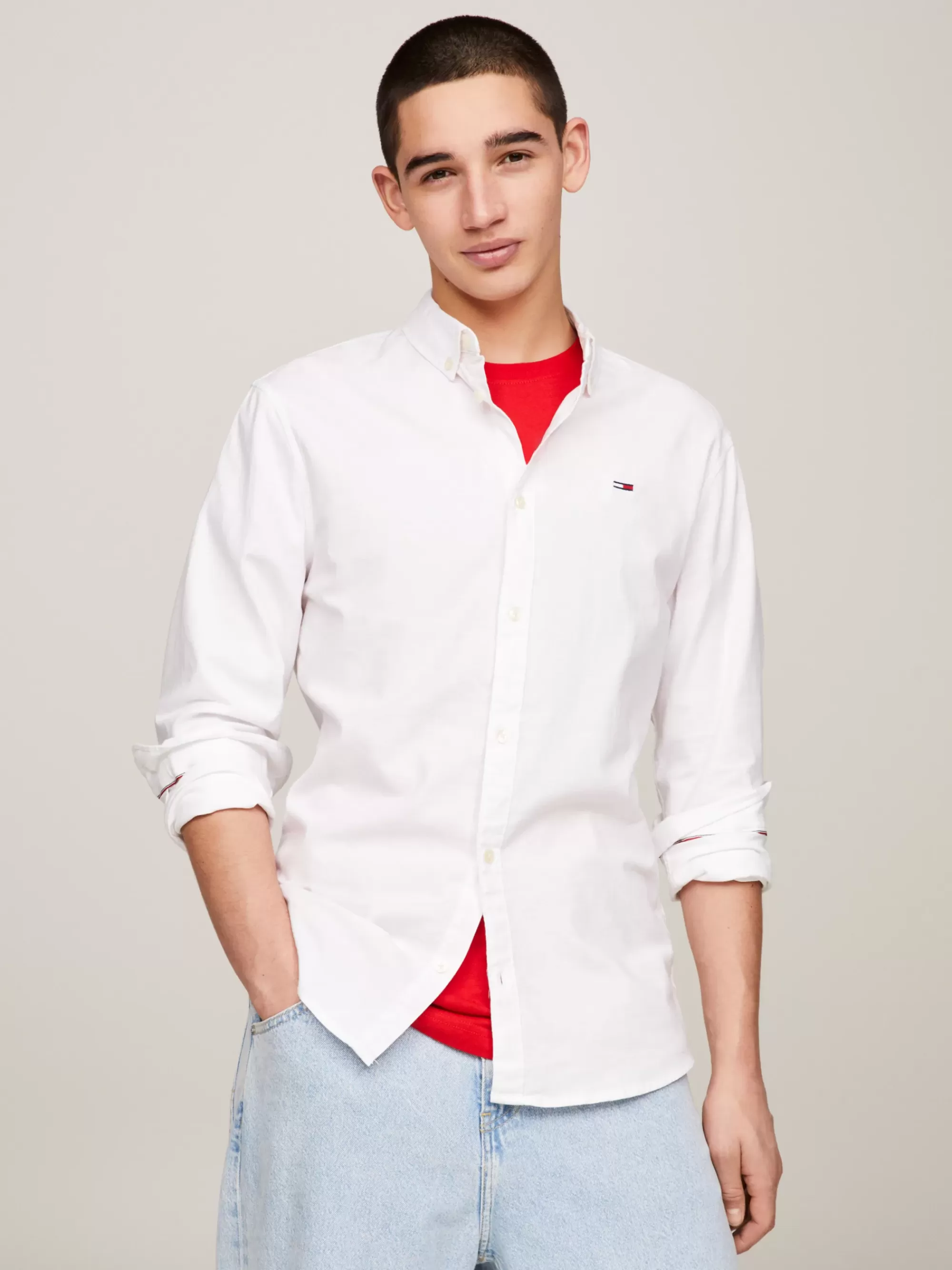 Overhemden*Tommy Hilfiger Slim Fit Overhemd Van Oxford-stretchkatoen WHITE