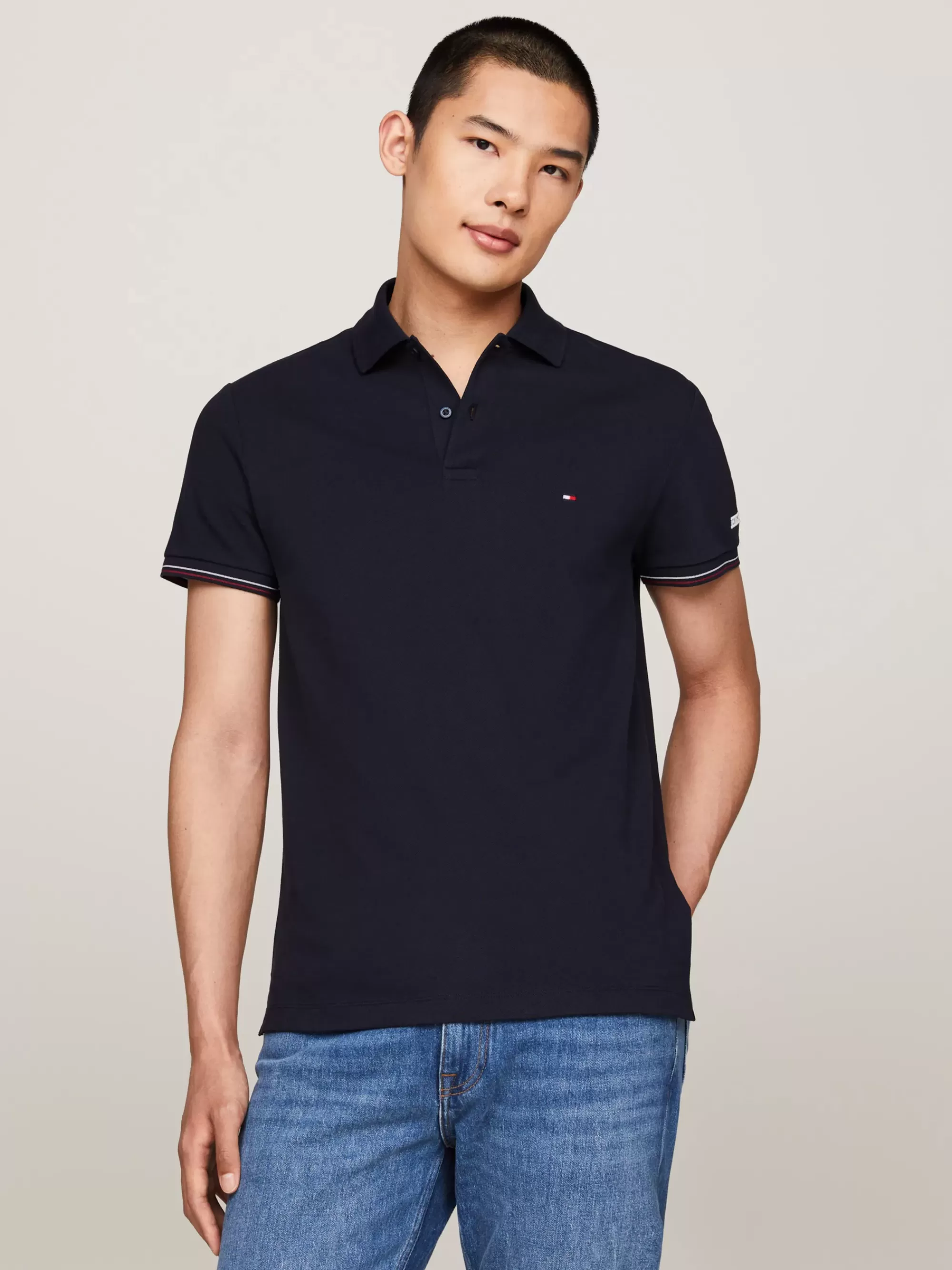 Polo's*Tommy Hilfiger Slim Fit Polo Met Contrasterend Placketfront DESERT SKY