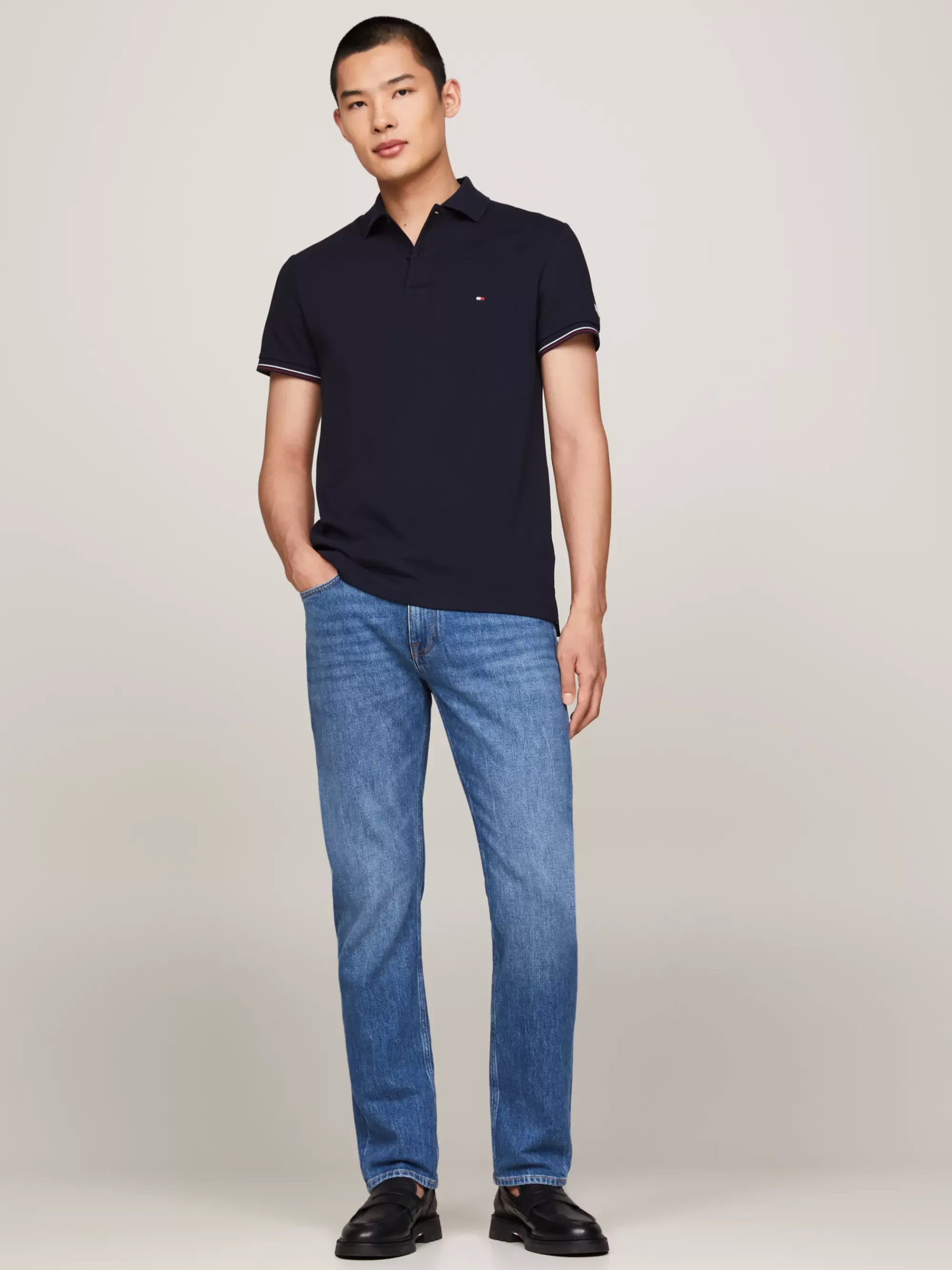 Polo's*Tommy Hilfiger Slim Fit Polo Met Contrasterend Placketfront DESERT SKY