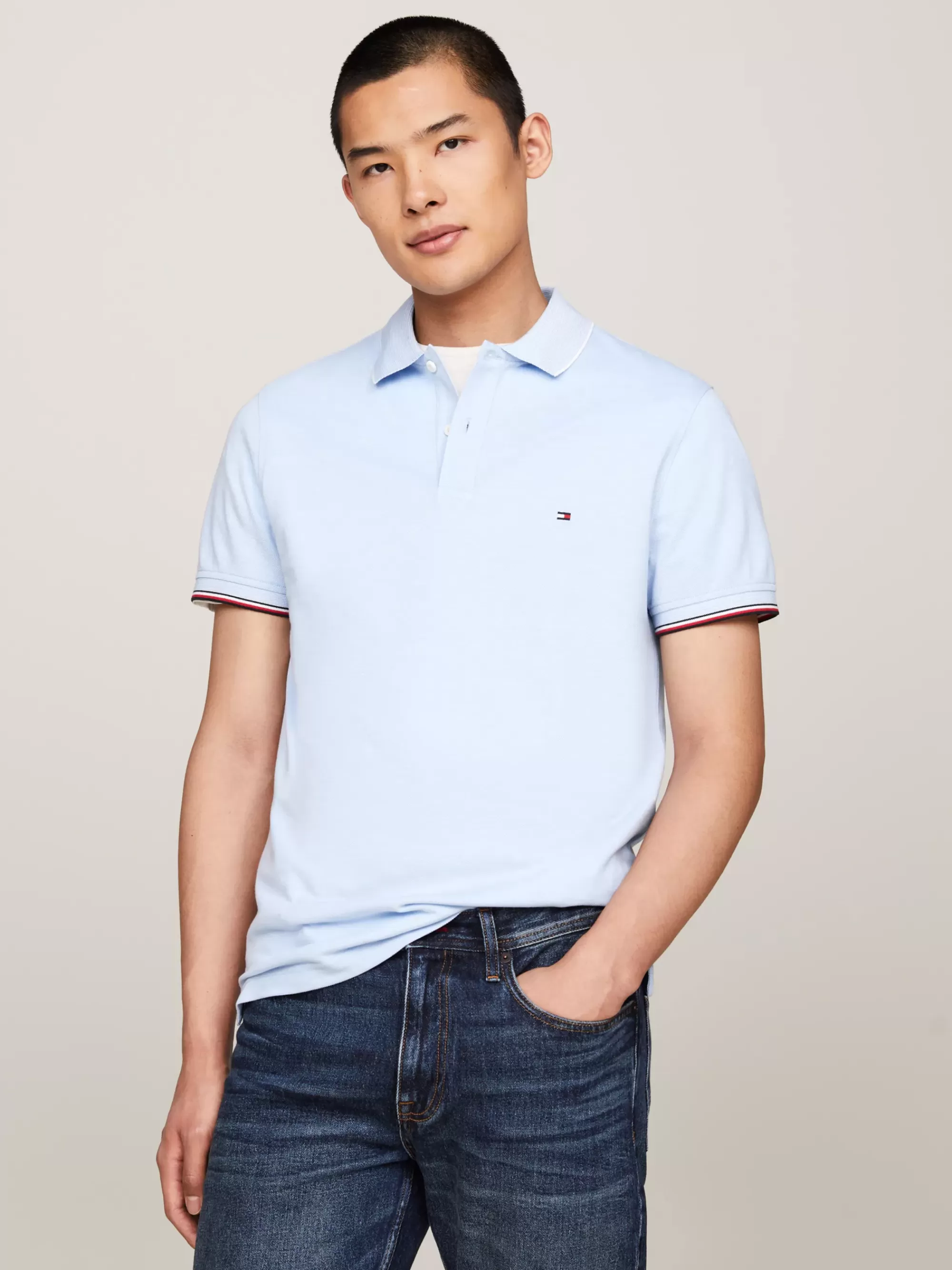 Polo's*Tommy Hilfiger Slim Fit Polo Met Contraststrepen VESSEL BLUE
