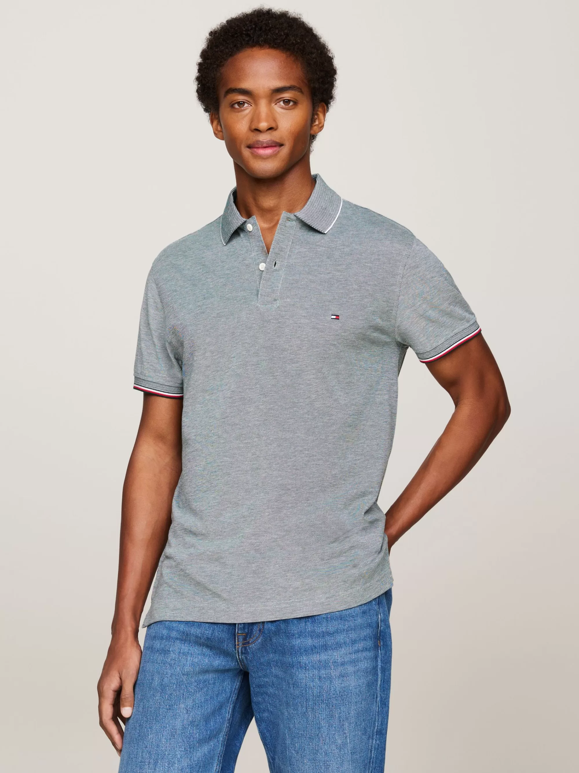 Polo's*Tommy Hilfiger Slim Fit Polo Met Contraststrepen ORNAMENTAL GREEN