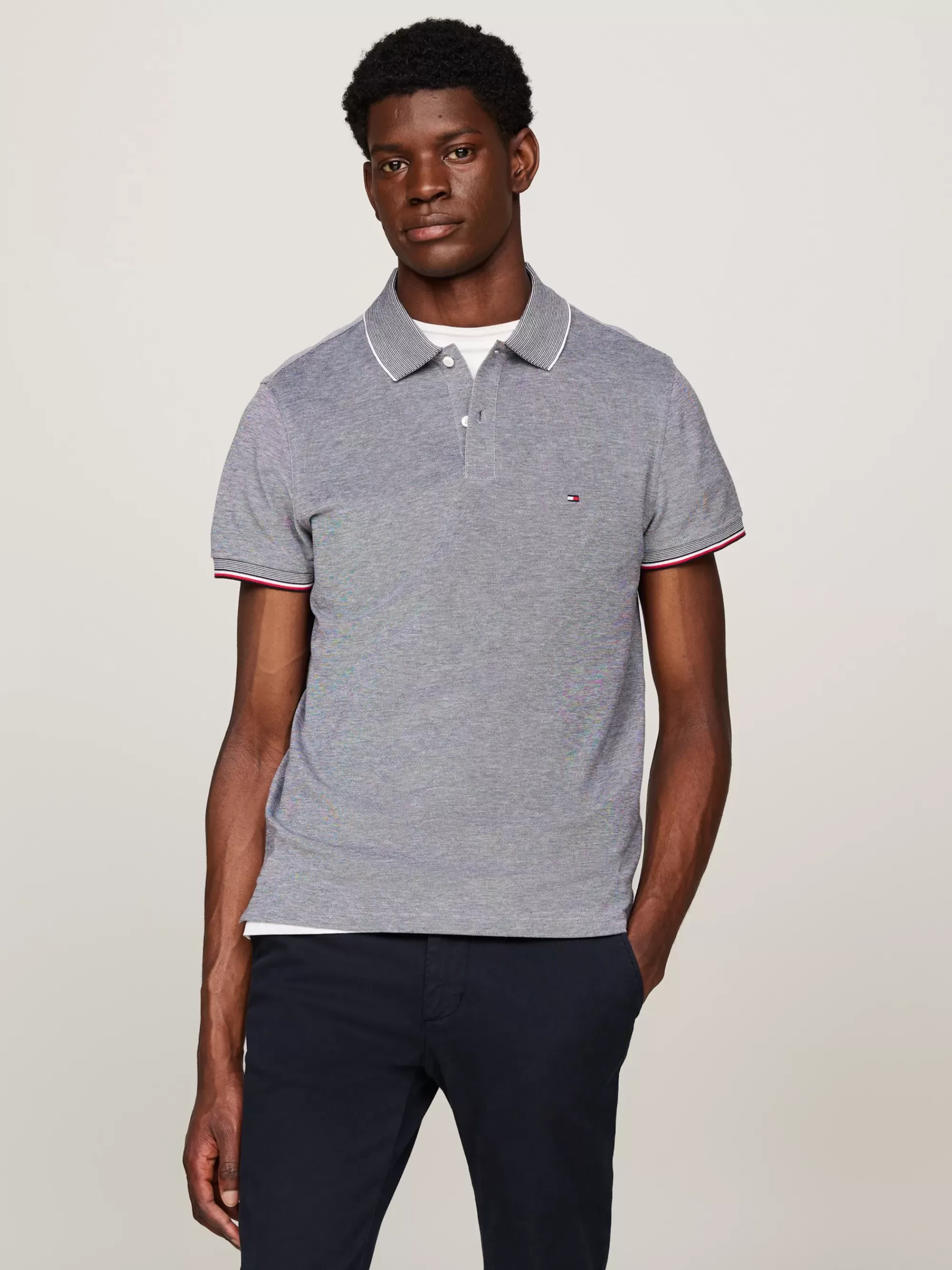 Polo's*Tommy Hilfiger Slim Fit Polo Met Contraststrepen DESERT SKY