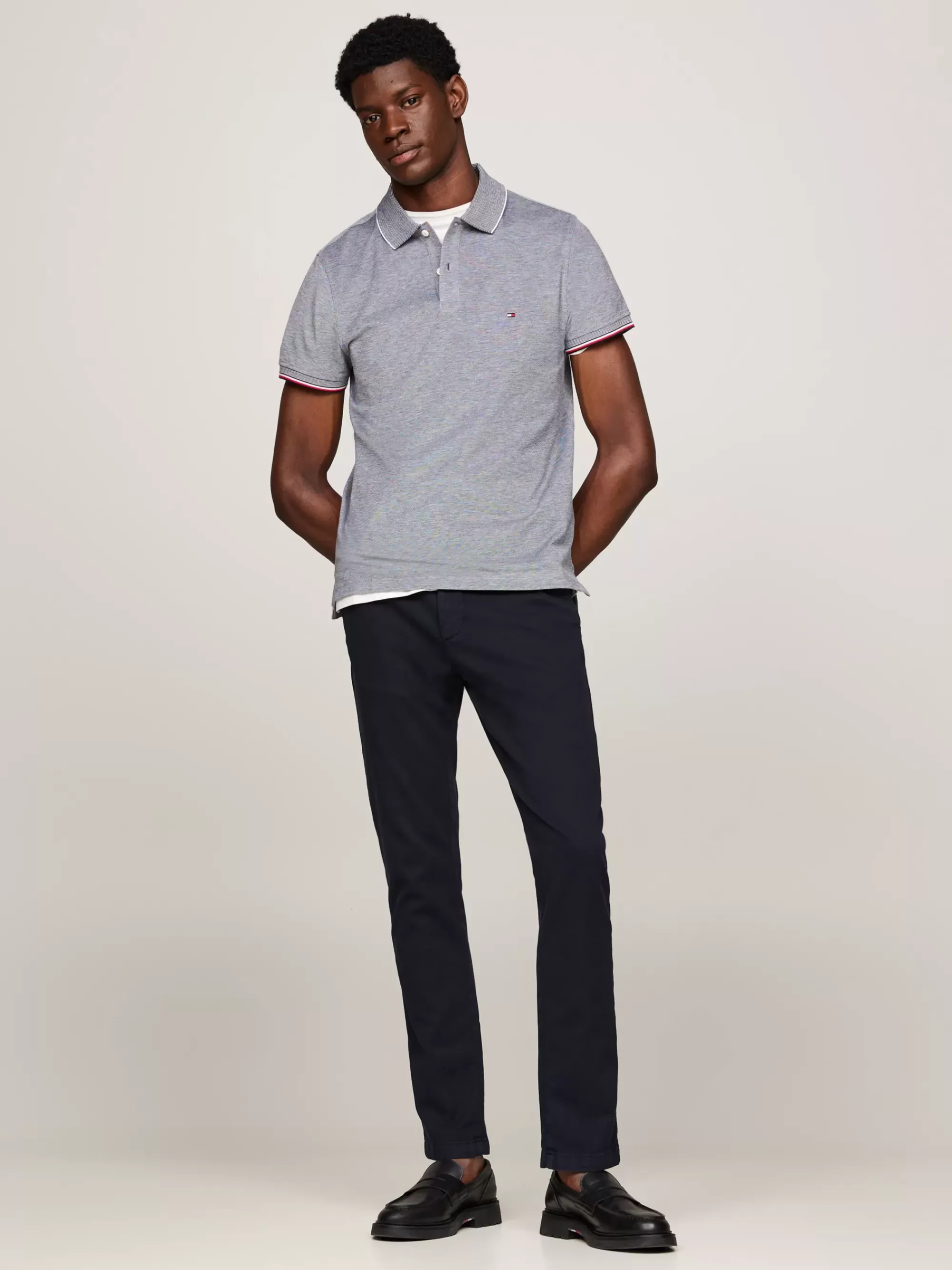 Polo's*Tommy Hilfiger Slim Fit Polo Met Contraststrepen DESERT SKY