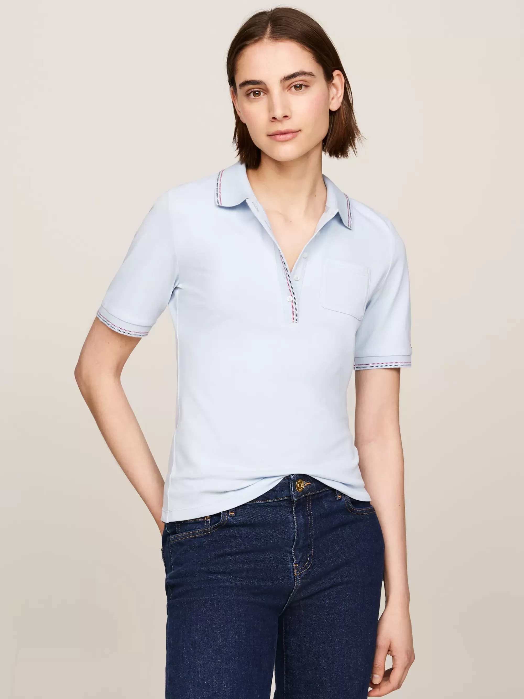 Polo's*Tommy Hilfiger Slim Fit Polo Met Opgestikte Borstzak BREEZY BLUE