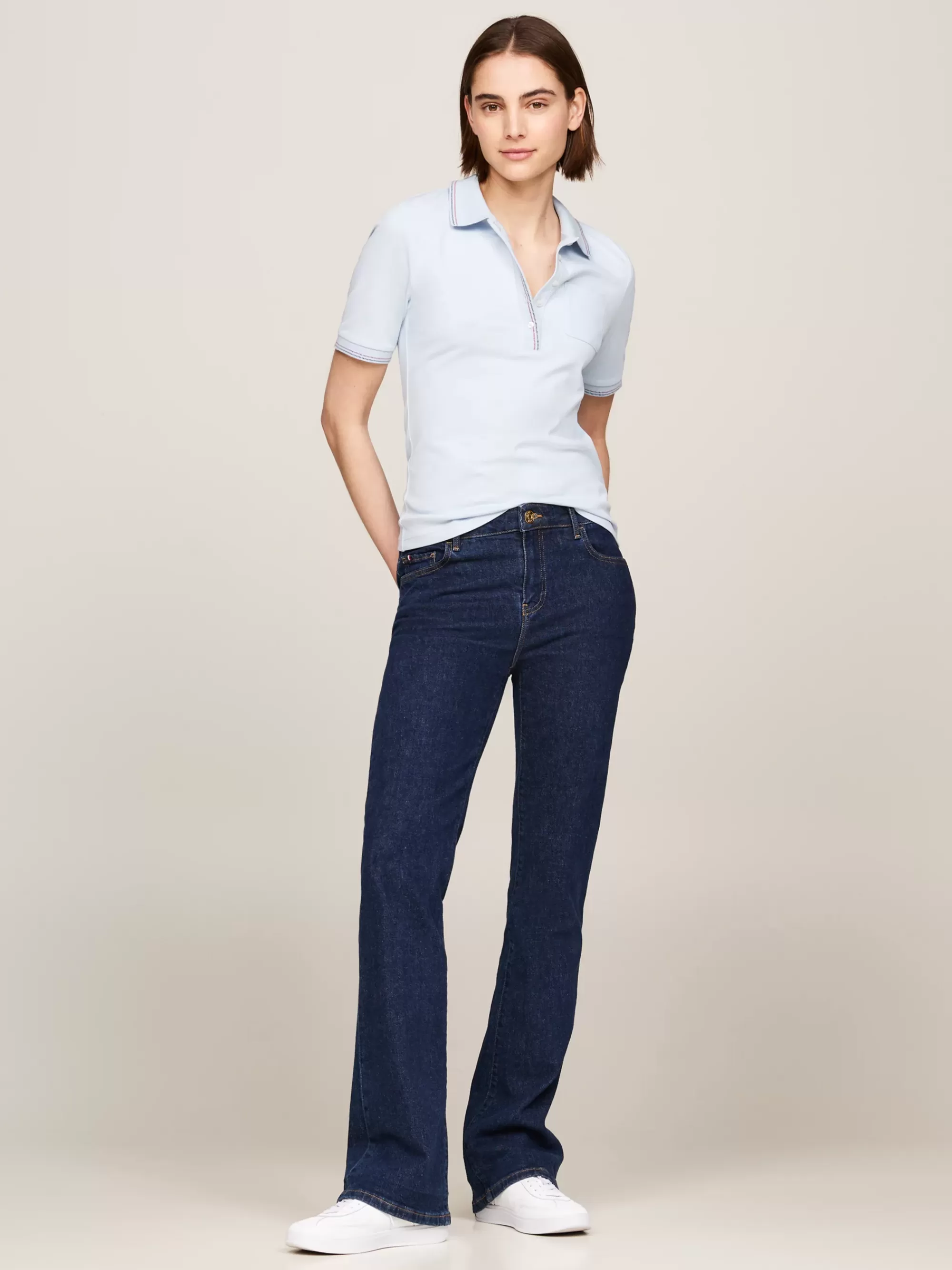 Polo's*Tommy Hilfiger Slim Fit Polo Met Opgestikte Borstzak BREEZY BLUE