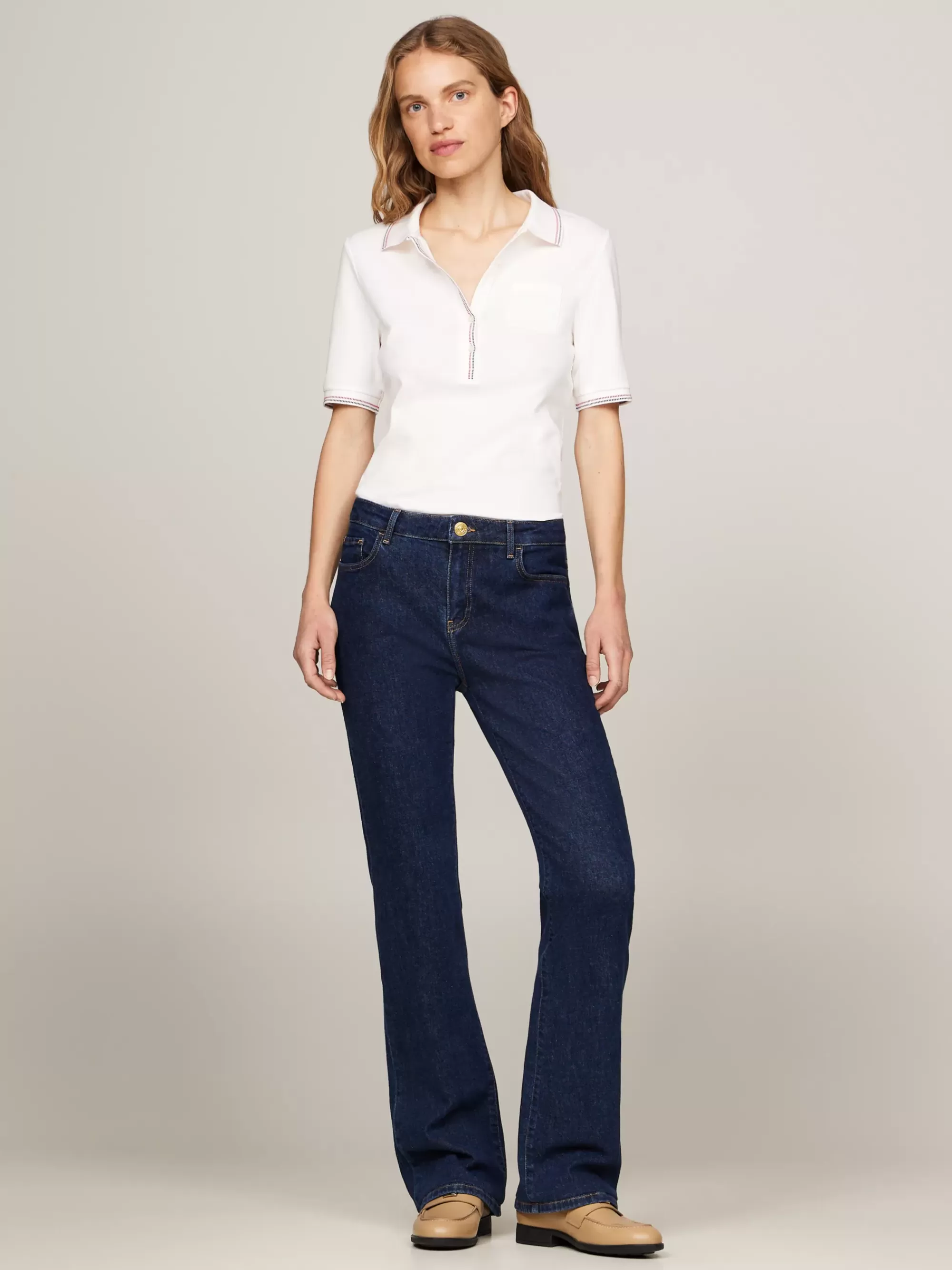 Polo's*Tommy Hilfiger Slim Fit Polo Met Opgestikte Borstzak ANCIENT WHITE