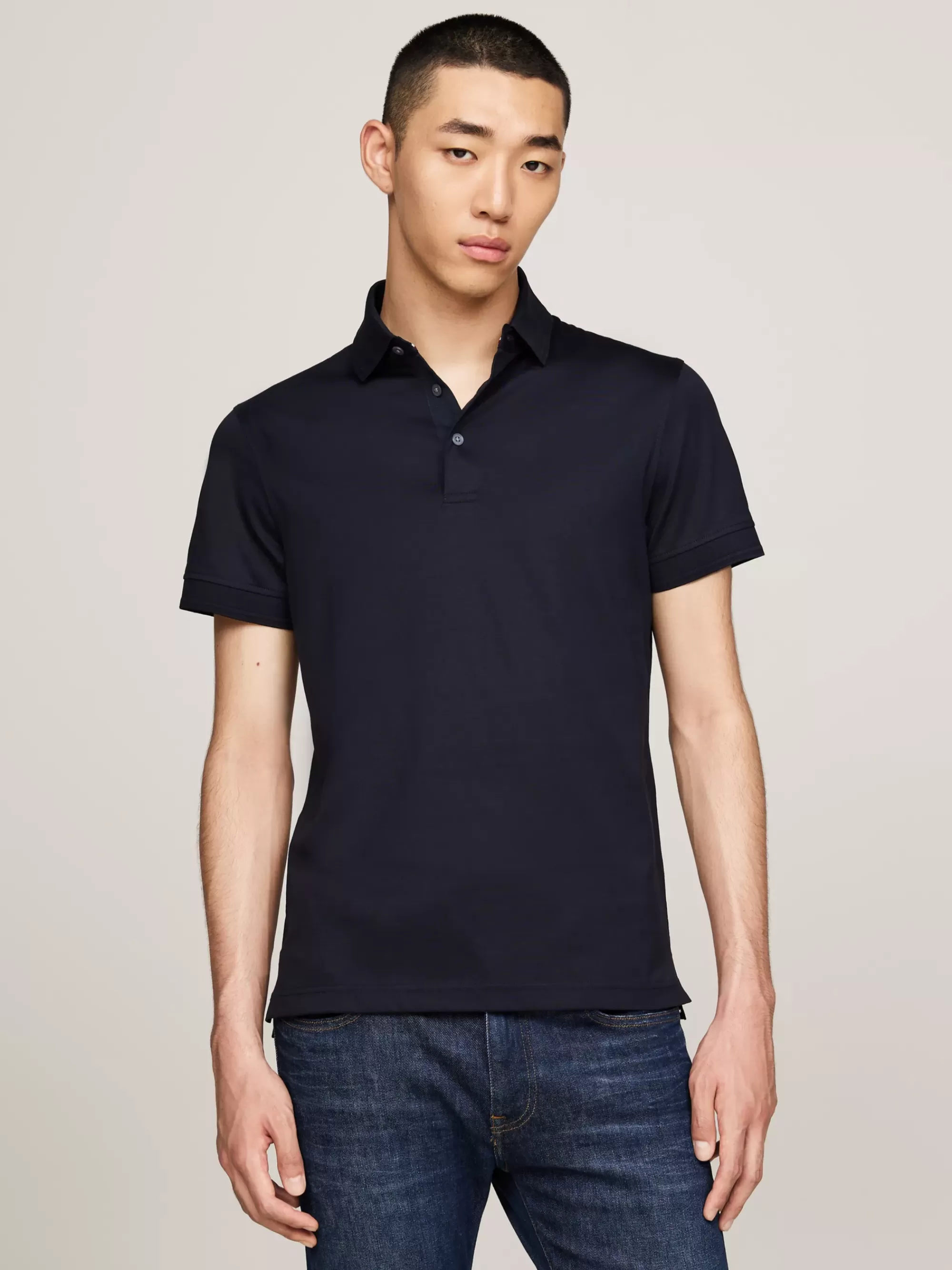 Polo's*Tommy Hilfiger Slim Fit Polo Met Ton-sur-ton Rand DESERT SKY