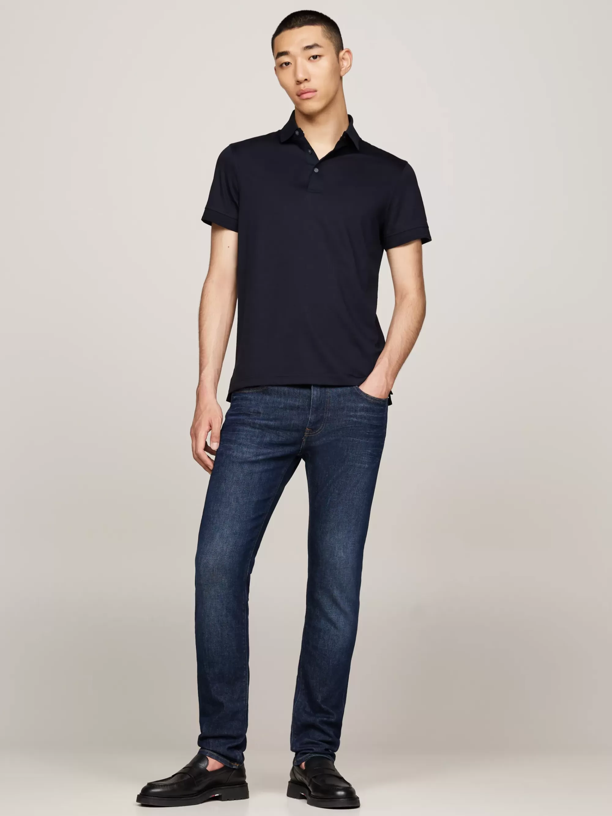 Polo's*Tommy Hilfiger Slim Fit Polo Met Ton-sur-ton Rand DESERT SKY