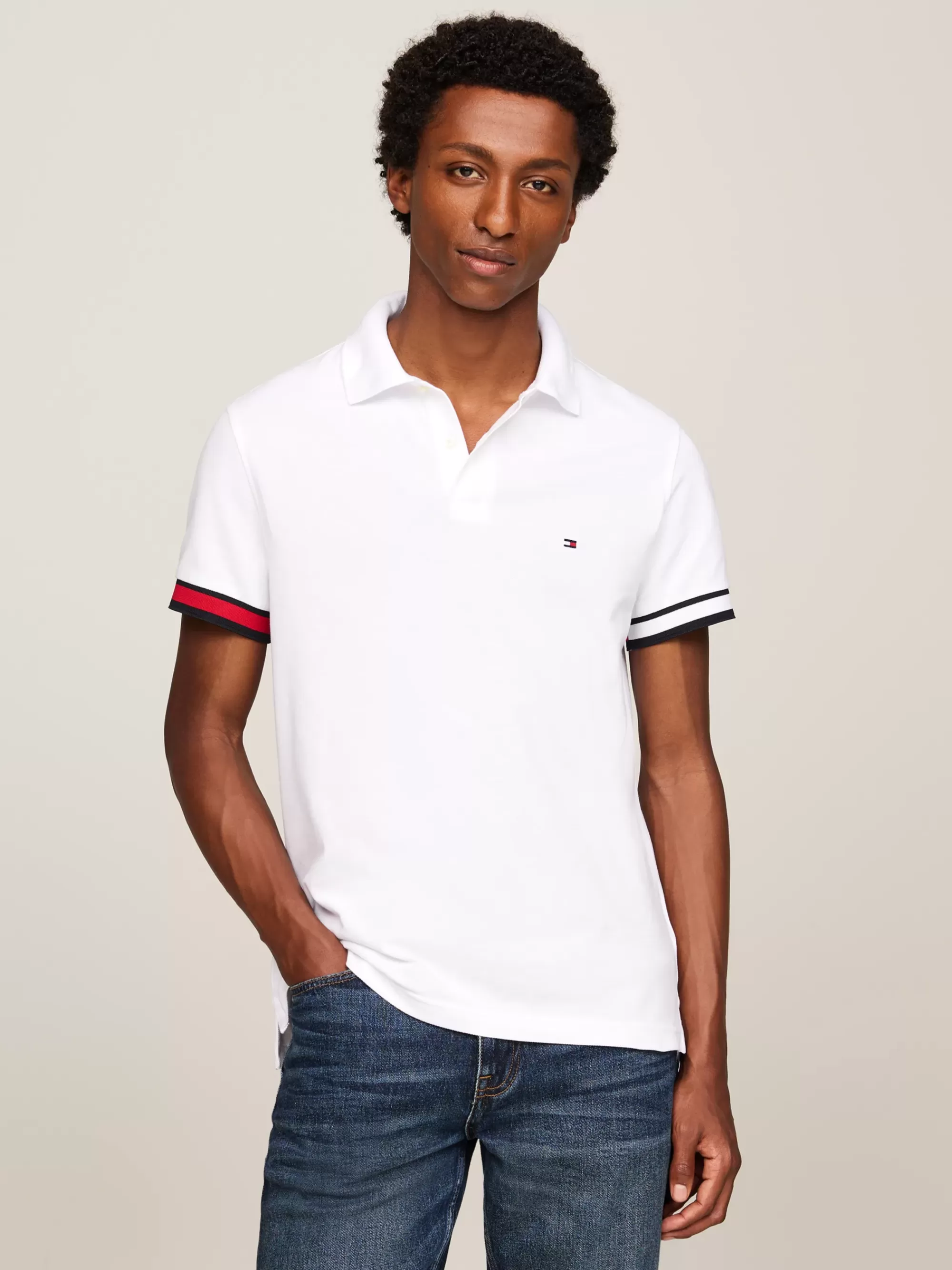 Polo's*Tommy Hilfiger Slim Fit Polo Met Vlag WHITE
