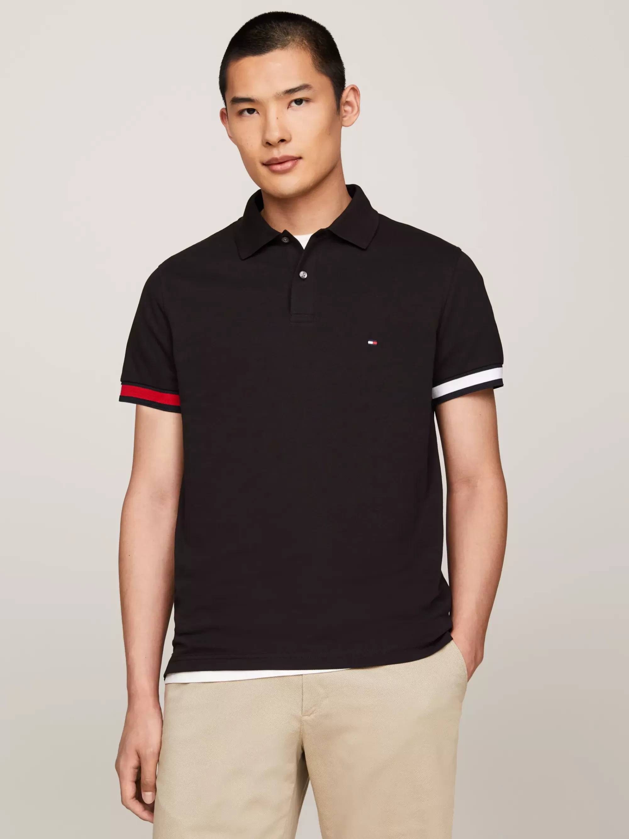 Polo's*Tommy Hilfiger Slim Fit Polo Met Vlag BLACK