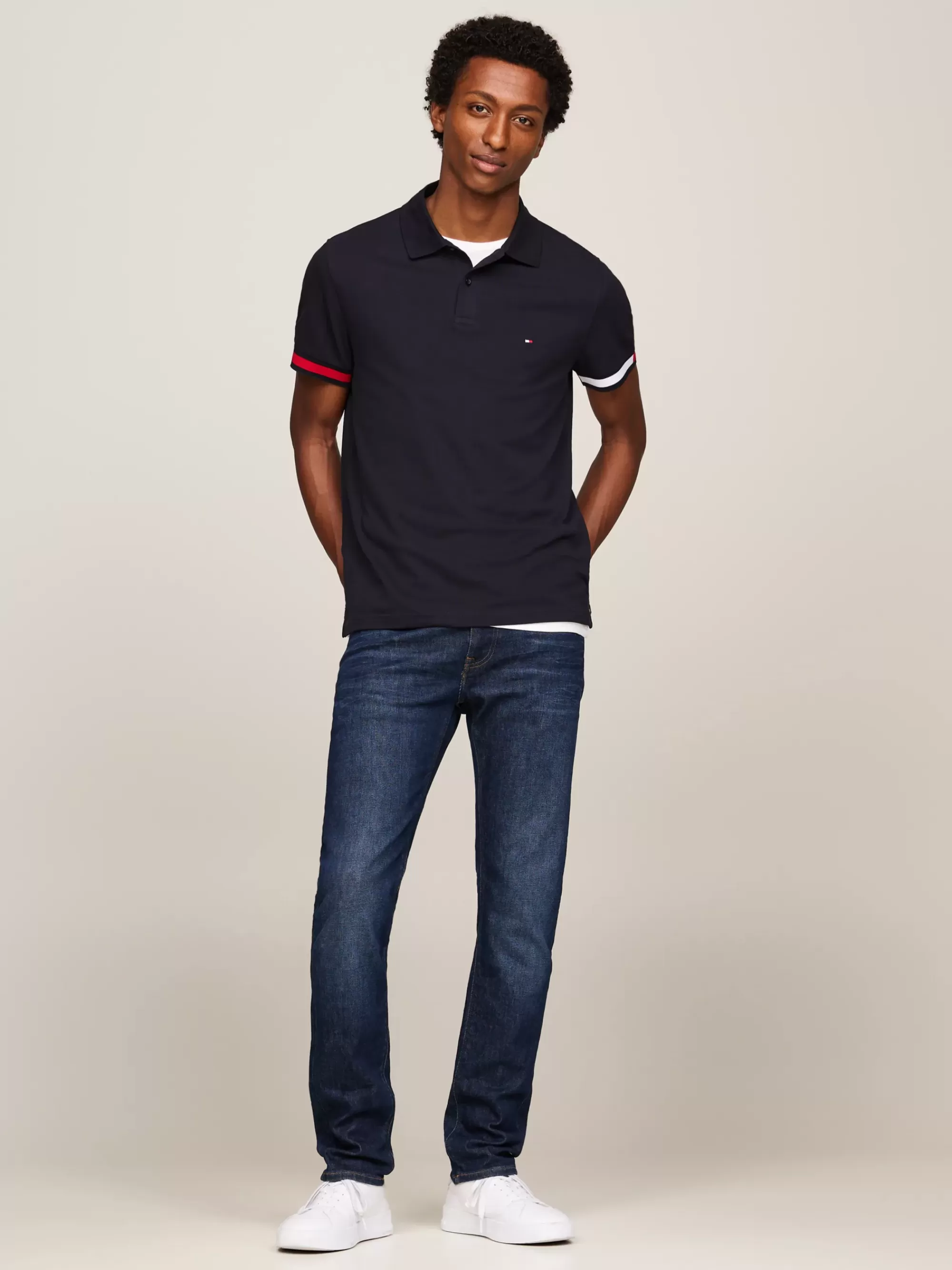 Polo's*Tommy Hilfiger Slim Fit Polo Met Vlag DESERT SKY
