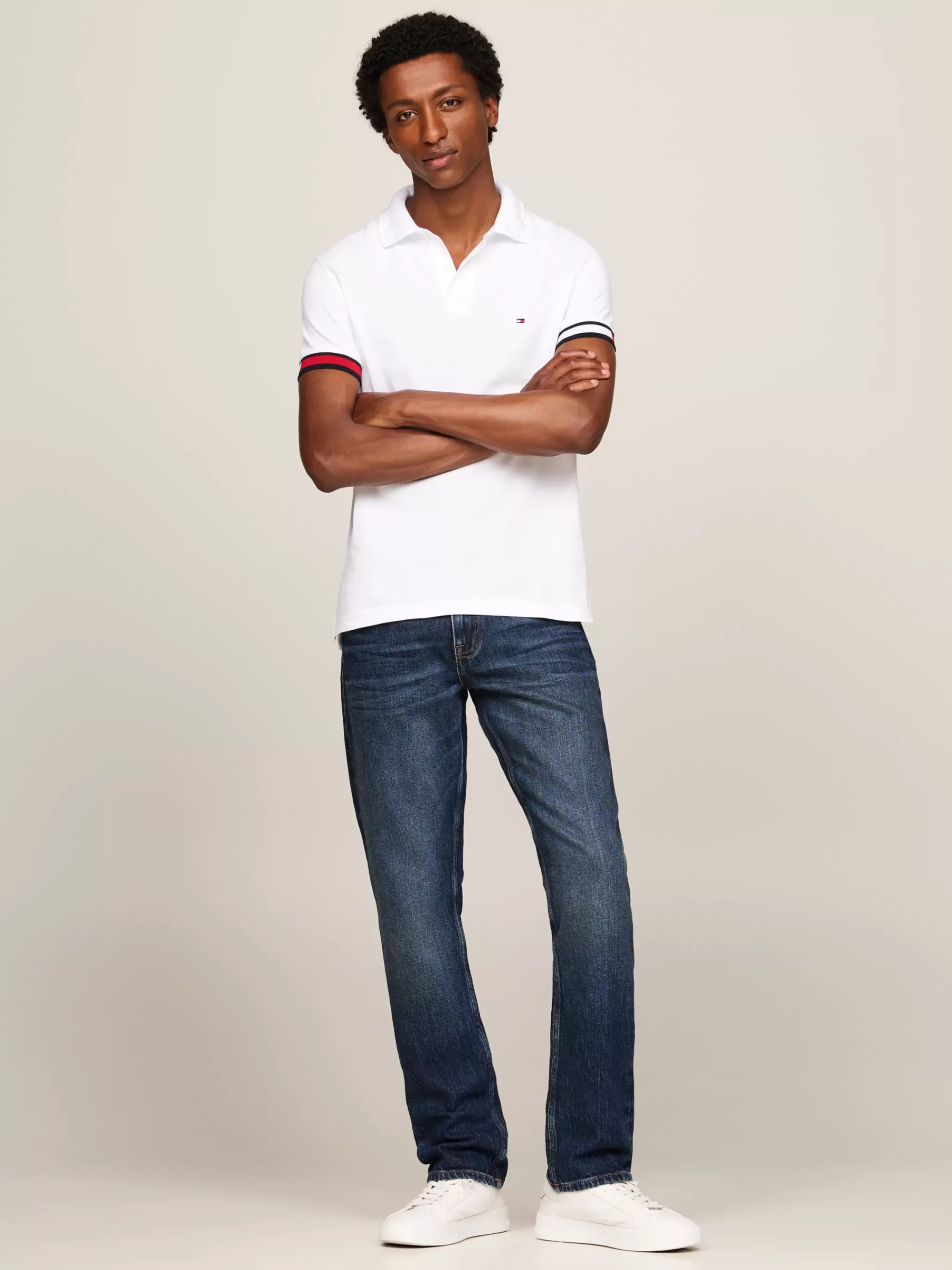 Polo's*Tommy Hilfiger Slim Fit Polo Met Vlag WHITE