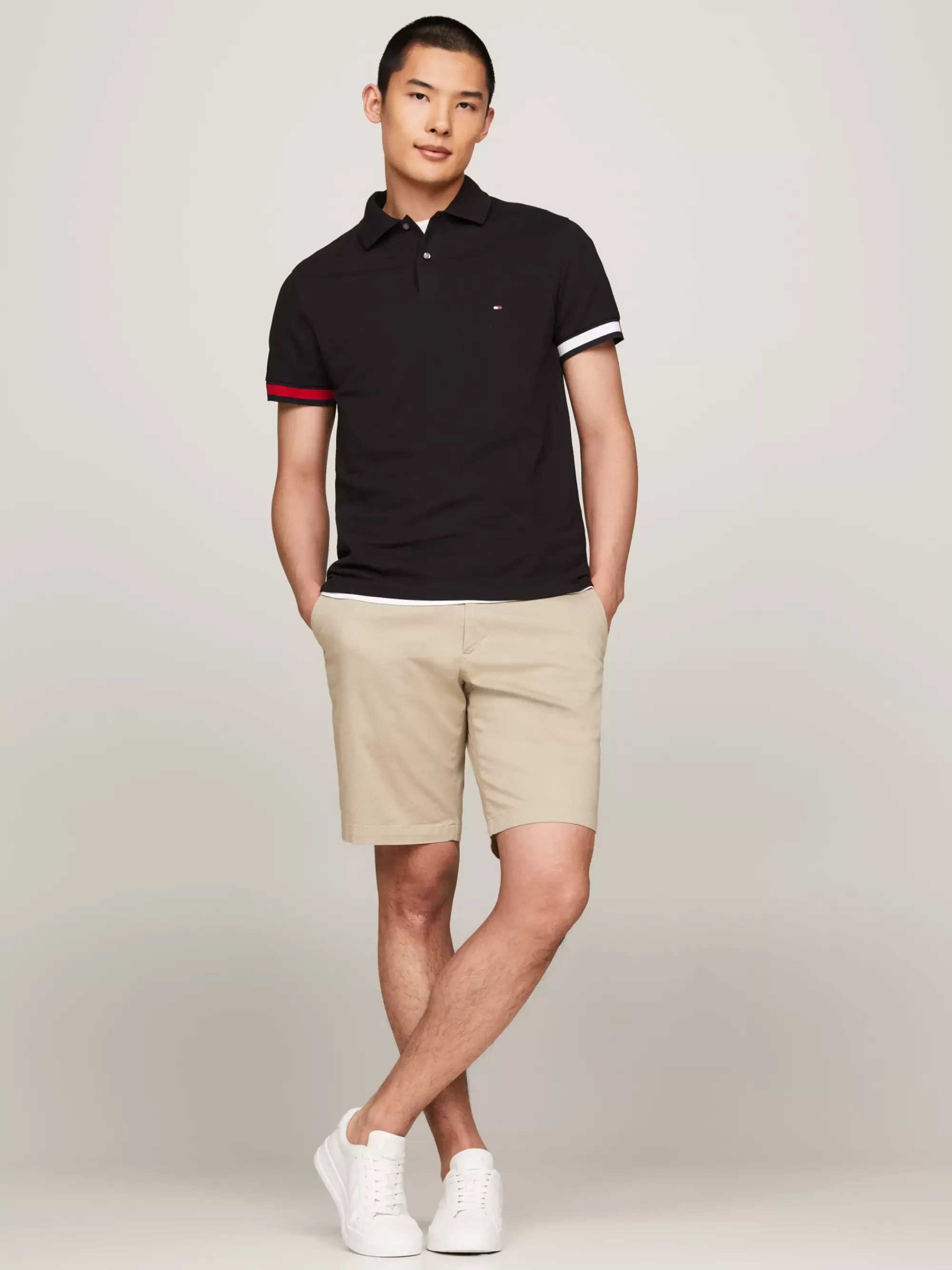 Polo's*Tommy Hilfiger Slim Fit Polo Met Vlag BLACK