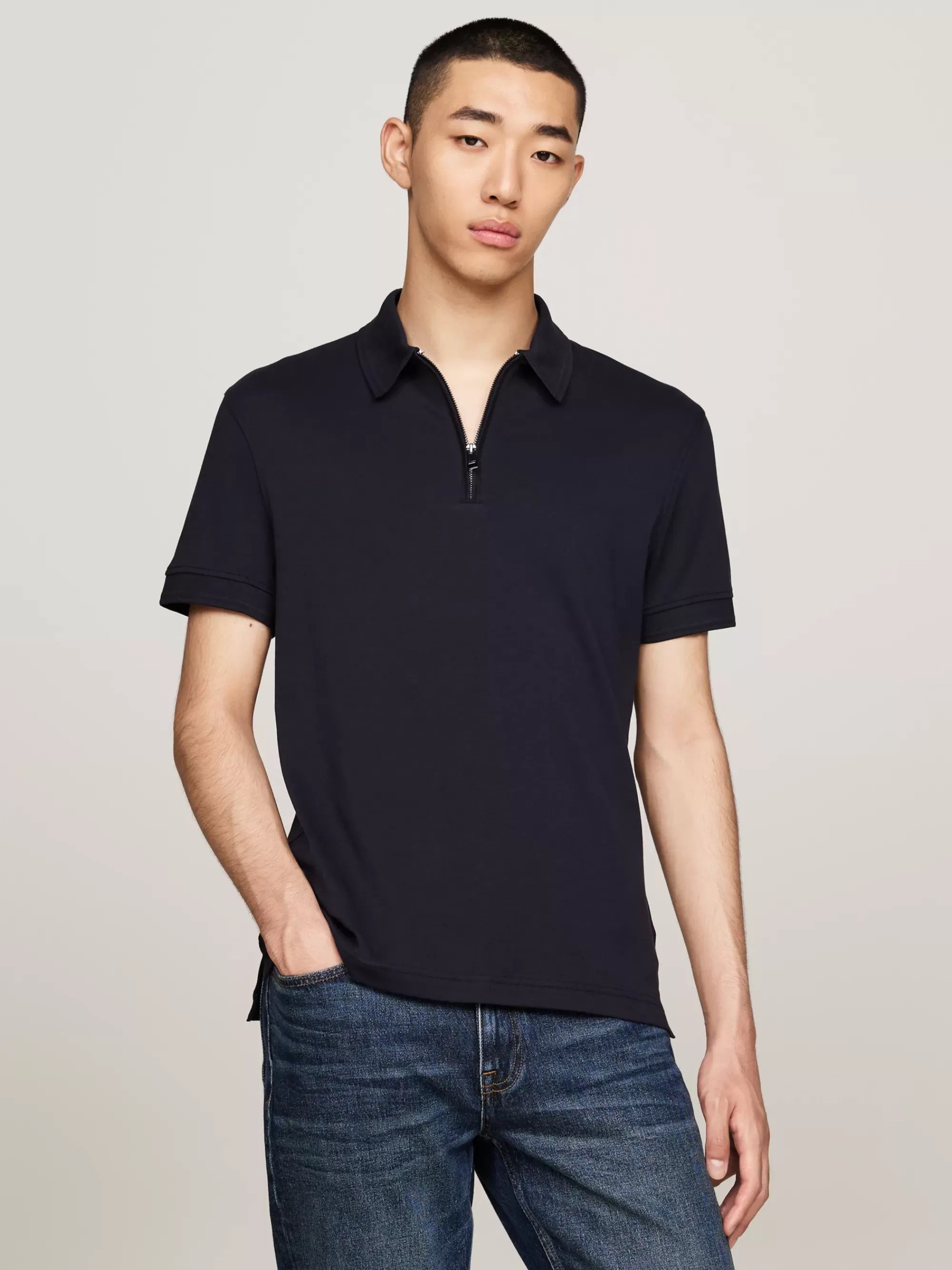 Polo's*Tommy Hilfiger Slim Fit Polo Van Interlock Met Rits DESERT SKY