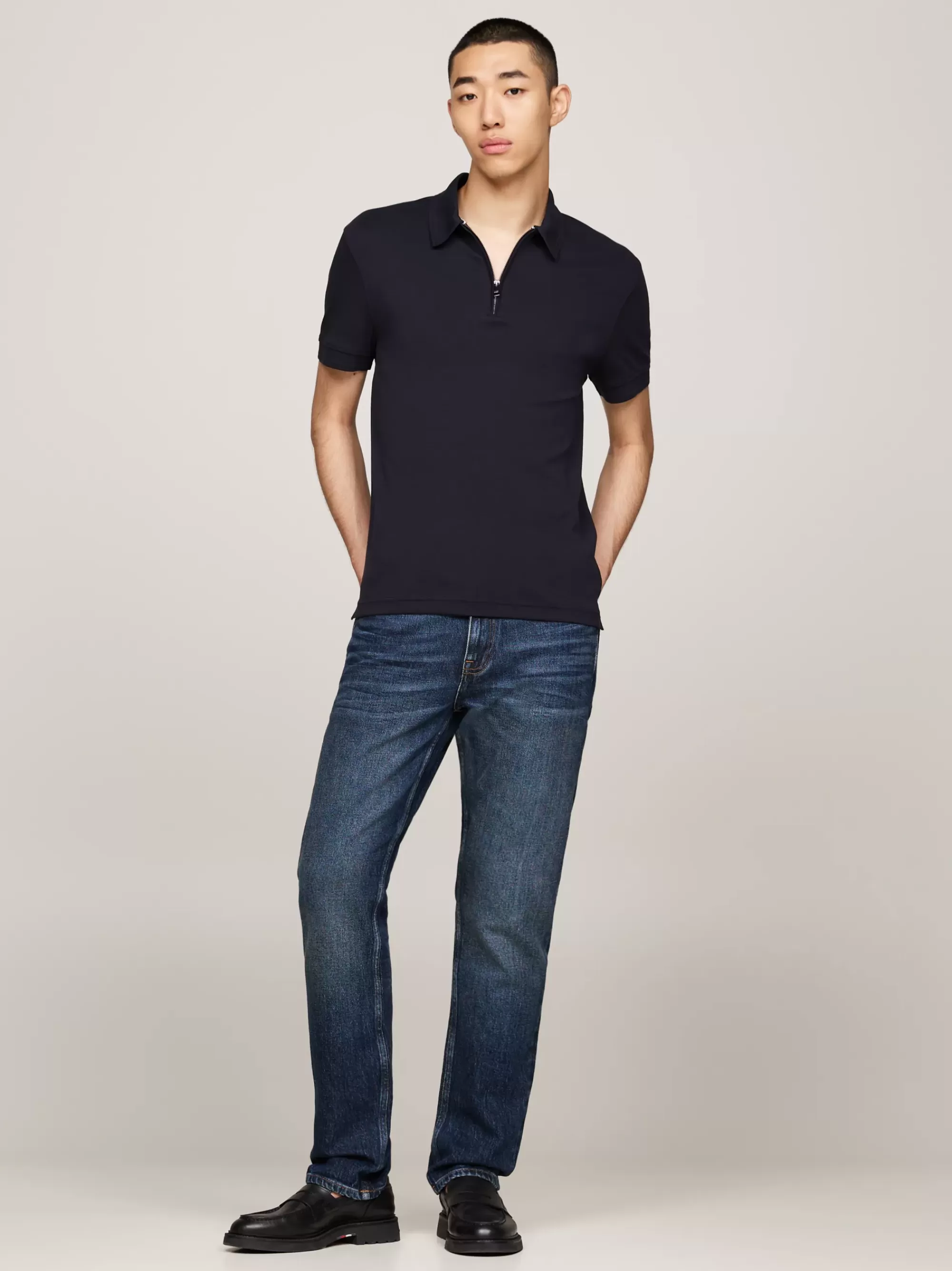 Polo's*Tommy Hilfiger Slim Fit Polo Van Interlock Met Rits DESERT SKY