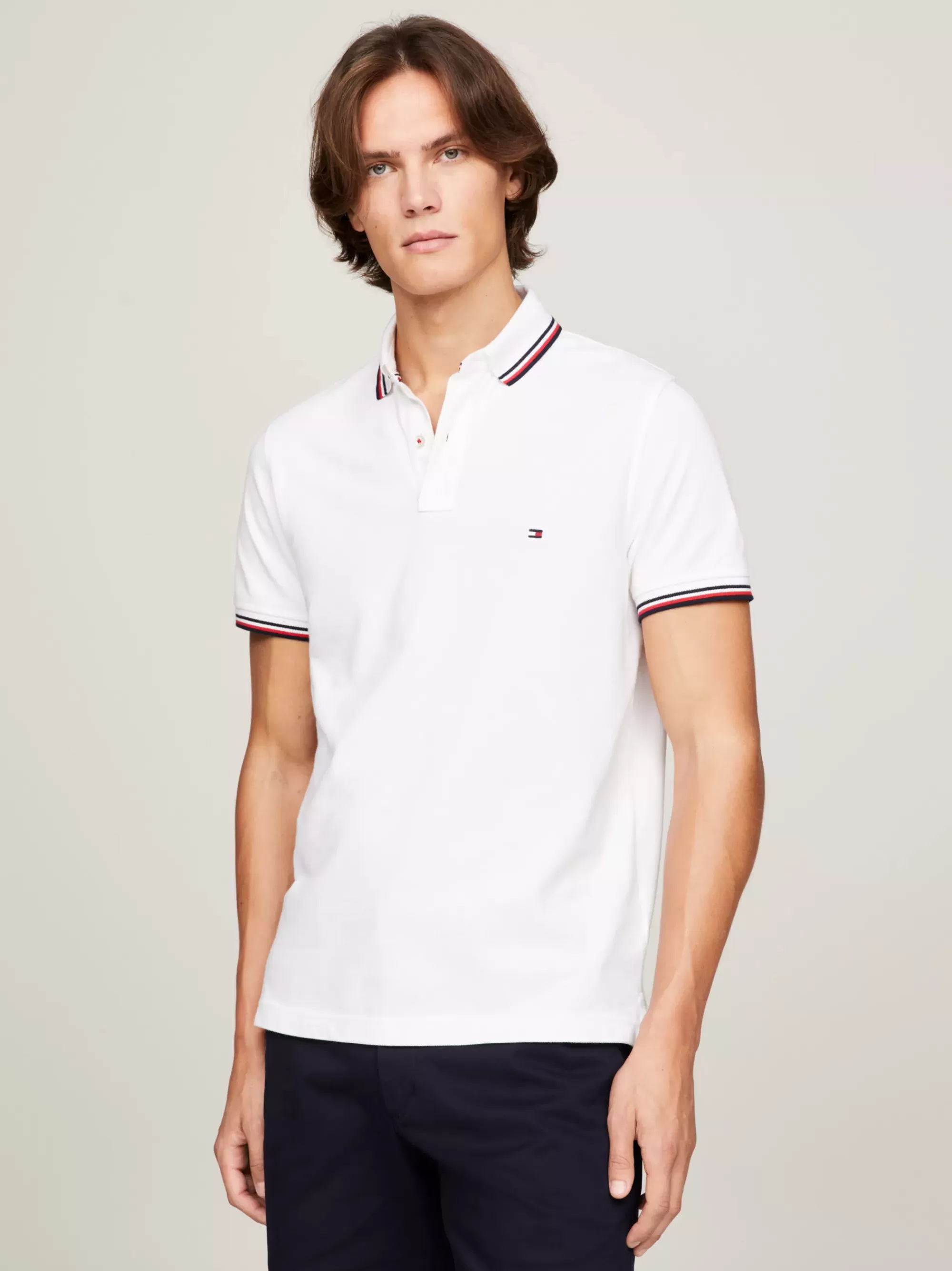 Polo's*Tommy Hilfiger Slim Fit Polo Van Puur Katoen WHITE