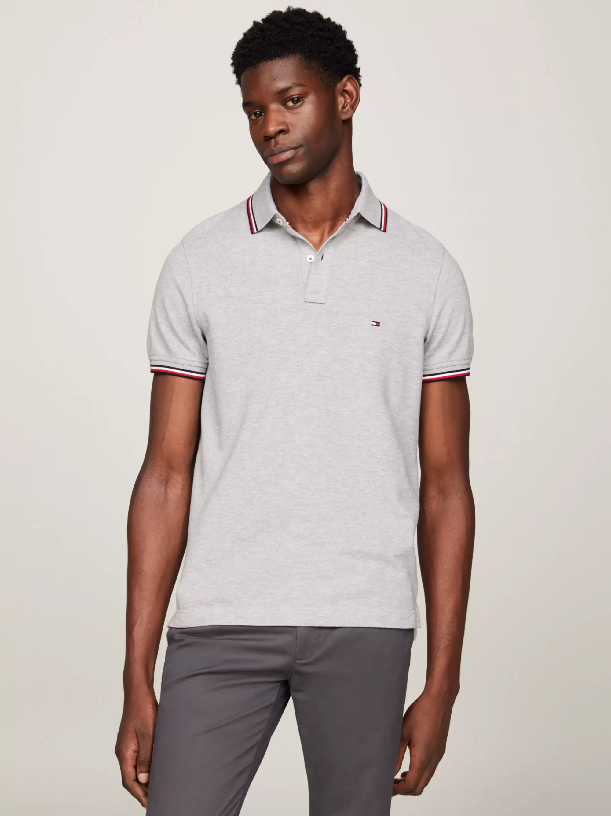 Polo's*Tommy Hilfiger Slim Fit Polo Van Puur Katoen MEDIUM GREY HEATHER
