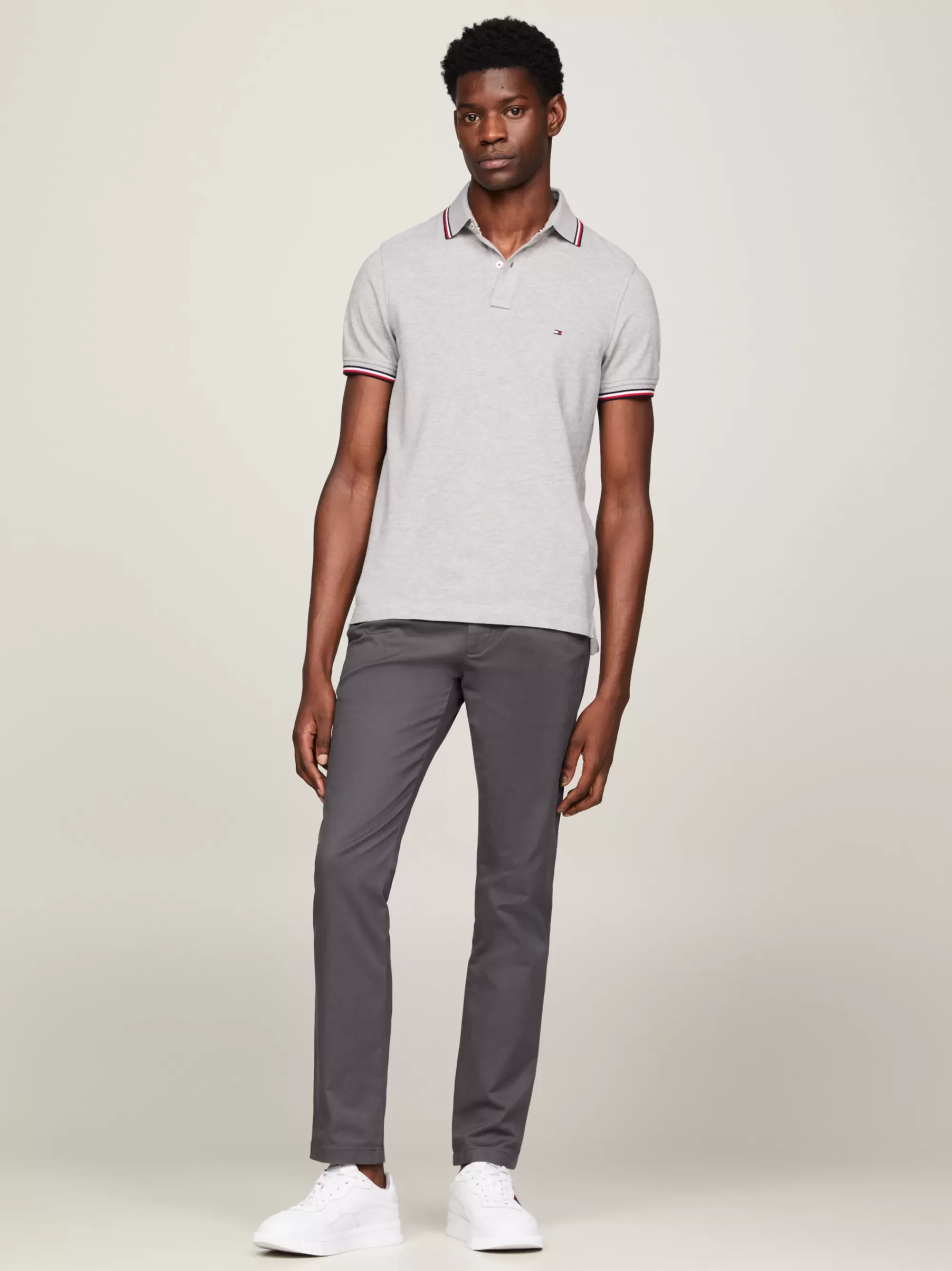 Polo's*Tommy Hilfiger Slim Fit Polo Van Puur Katoen MEDIUM GREY HEATHER
