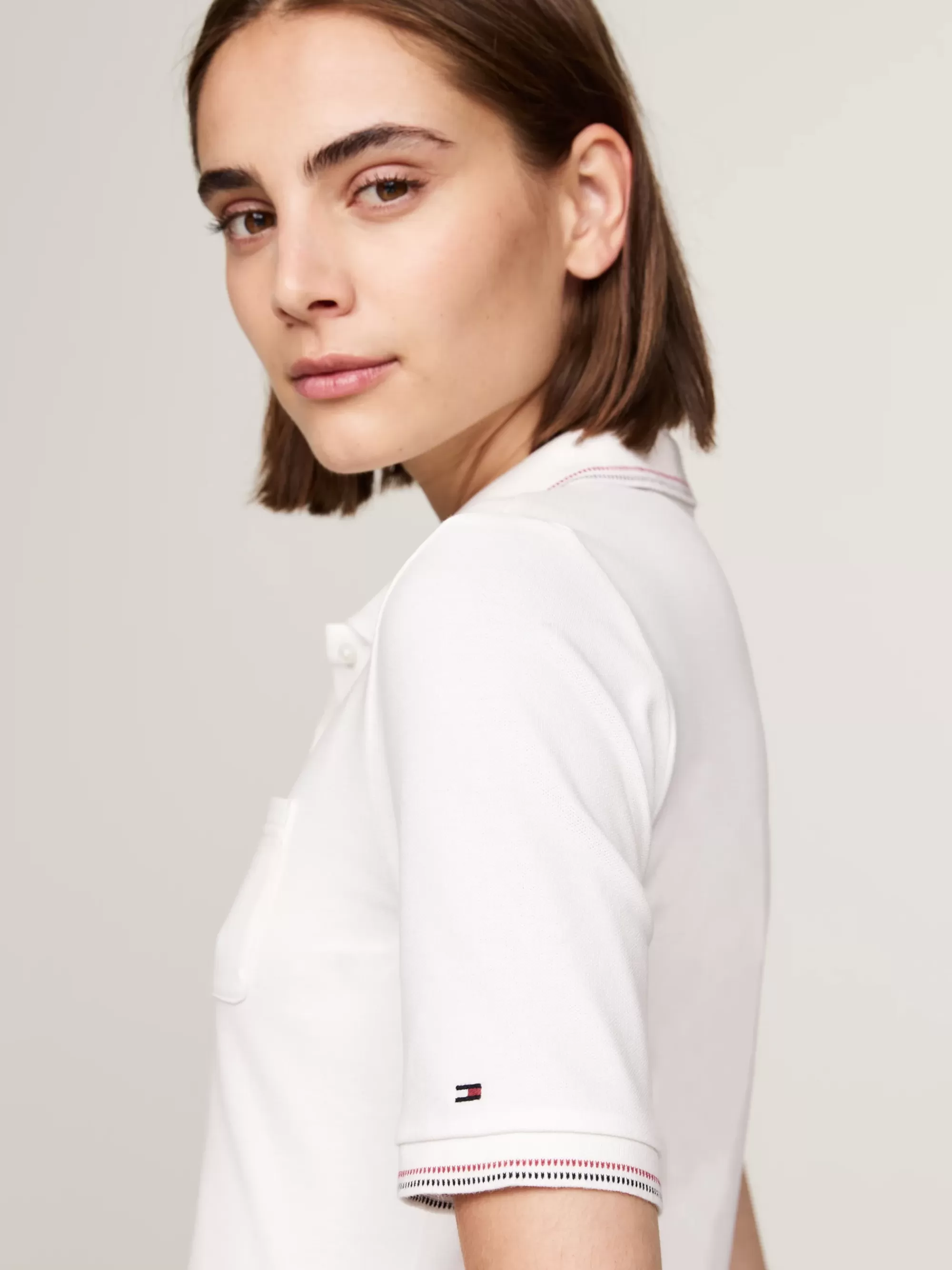 Jurken*Tommy Hilfiger Slim Fit Polojurk Met Opgestikte Details ANCIENT WHITE