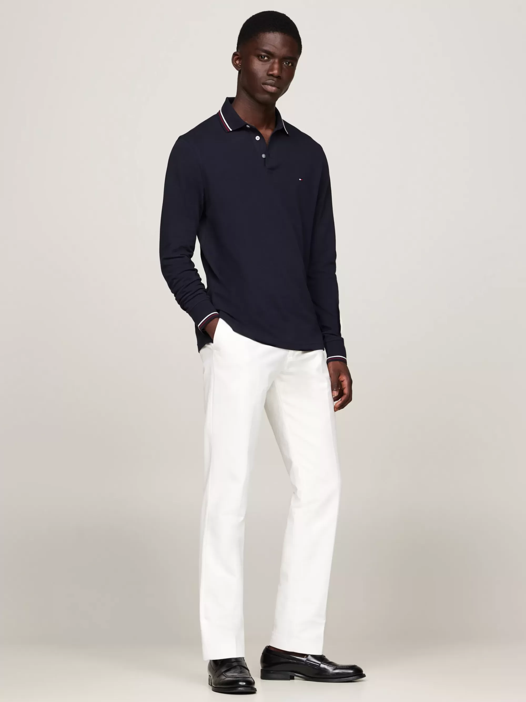 Polo's*Tommy Hilfiger Slim Fit Polo-longsleeve Met Contraststreep DESERT SKY