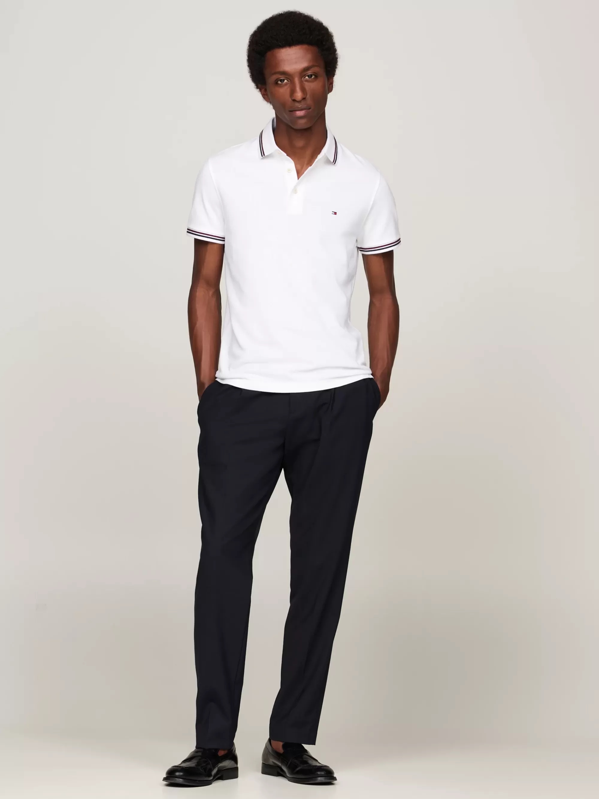 Polo's*Tommy Hilfiger Slim Fit Poloshirt Met Signature-streep WHITE