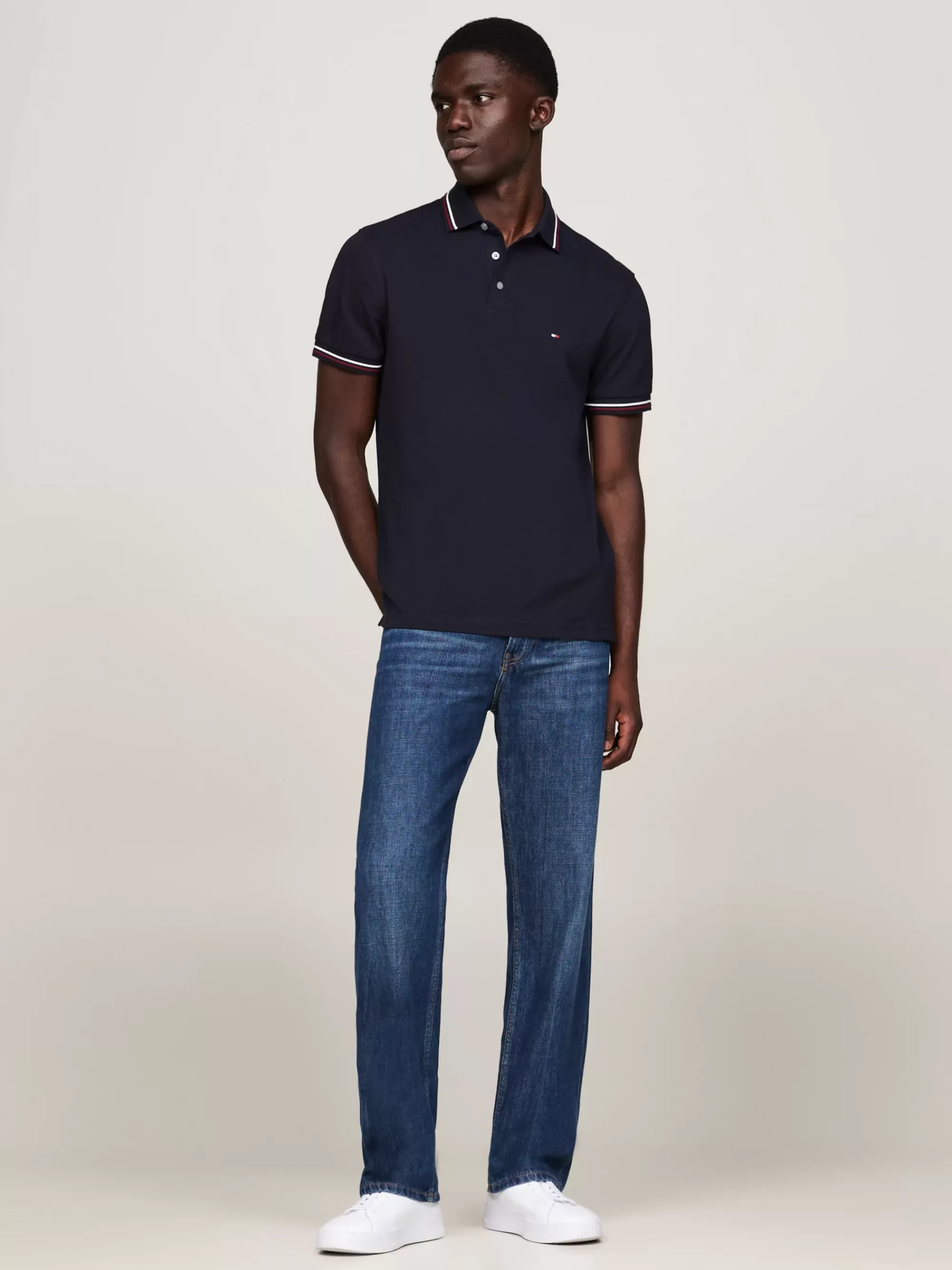 Polo's*Tommy Hilfiger Slim Fit Poloshirt Met Signature-streep DESERT SKY