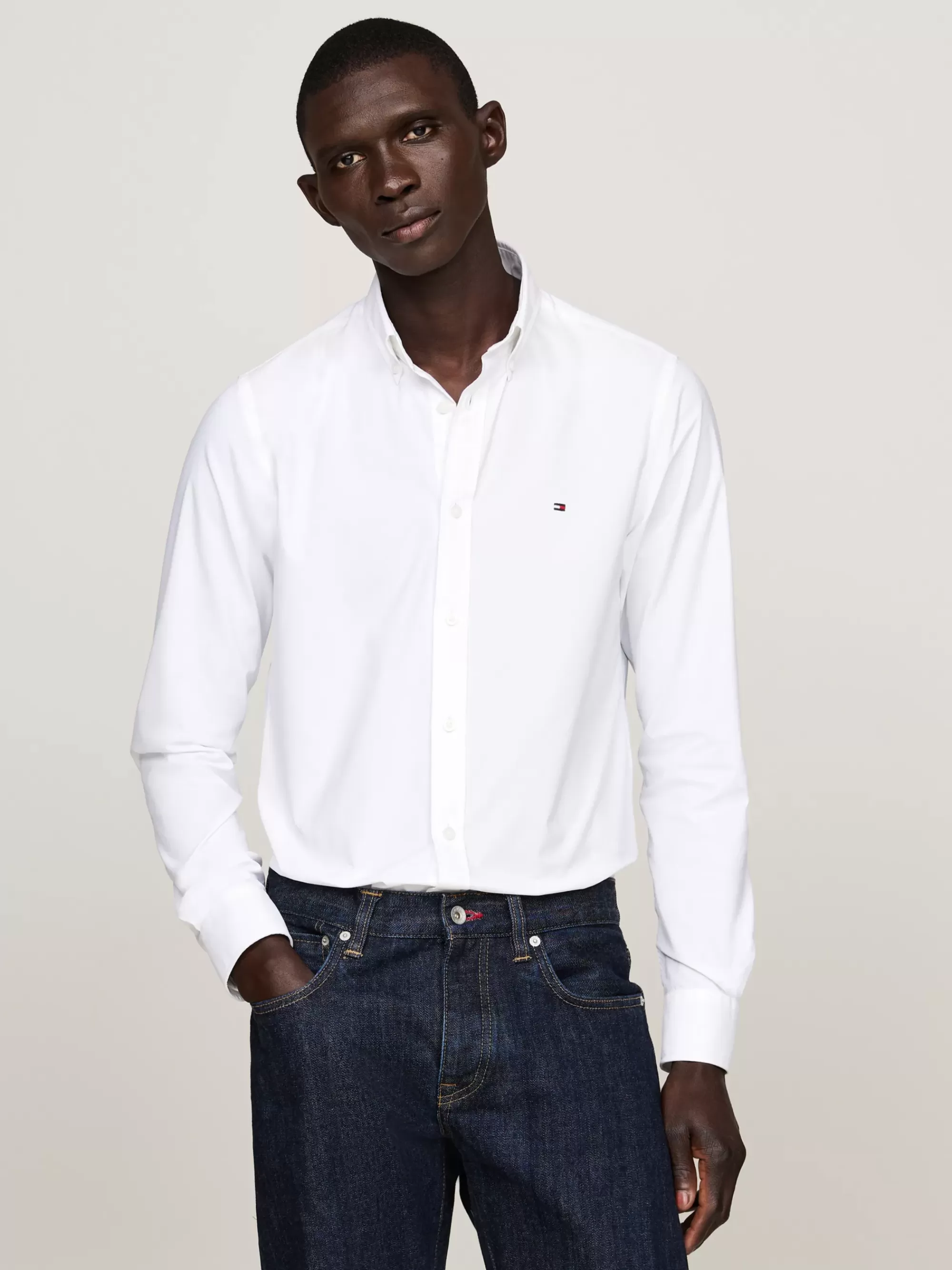 Overhemden*Tommy Hilfiger Slim Fit Poplin Overhemd Met Button-downkraag OPTIC WHITE