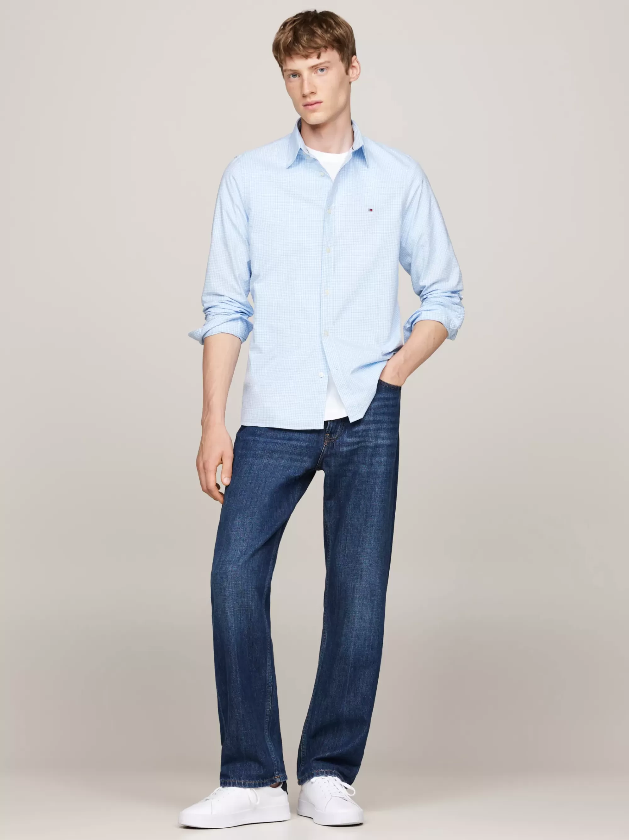 Overhemden*Tommy Hilfiger Slim Fit Poplin Overhemd Met Micro-ginghamruit VESSEL BLUE/OPTIC WHITE