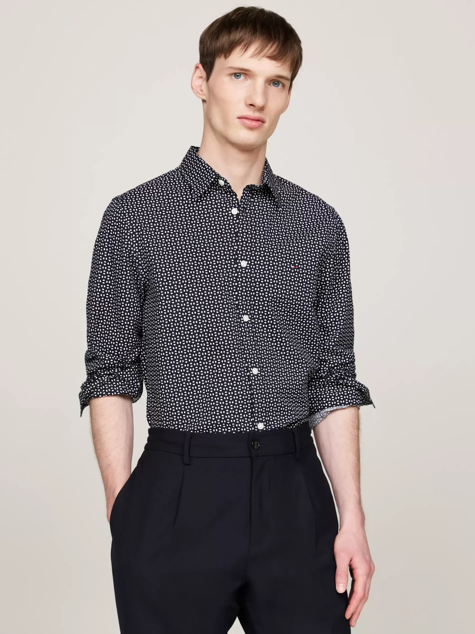 Overhemden*Tommy Hilfiger Slim Fit Poplin Overhemd Met Print DESERT SKY / OPTIC WHITE