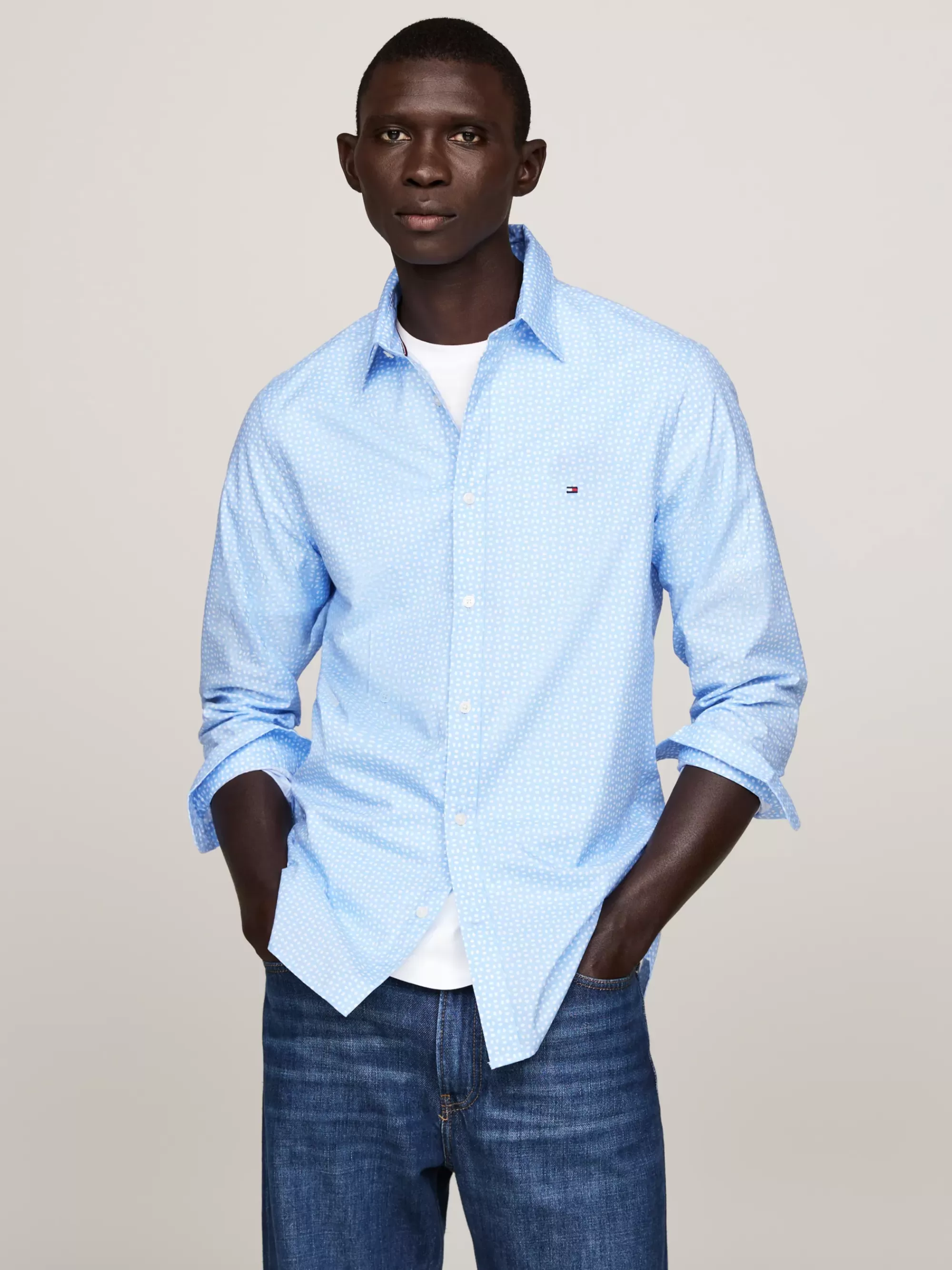 Overhemden*Tommy Hilfiger Slim Fit Poplin Overhemd Met Print VESSEL BLUE/OPTIC WHITE