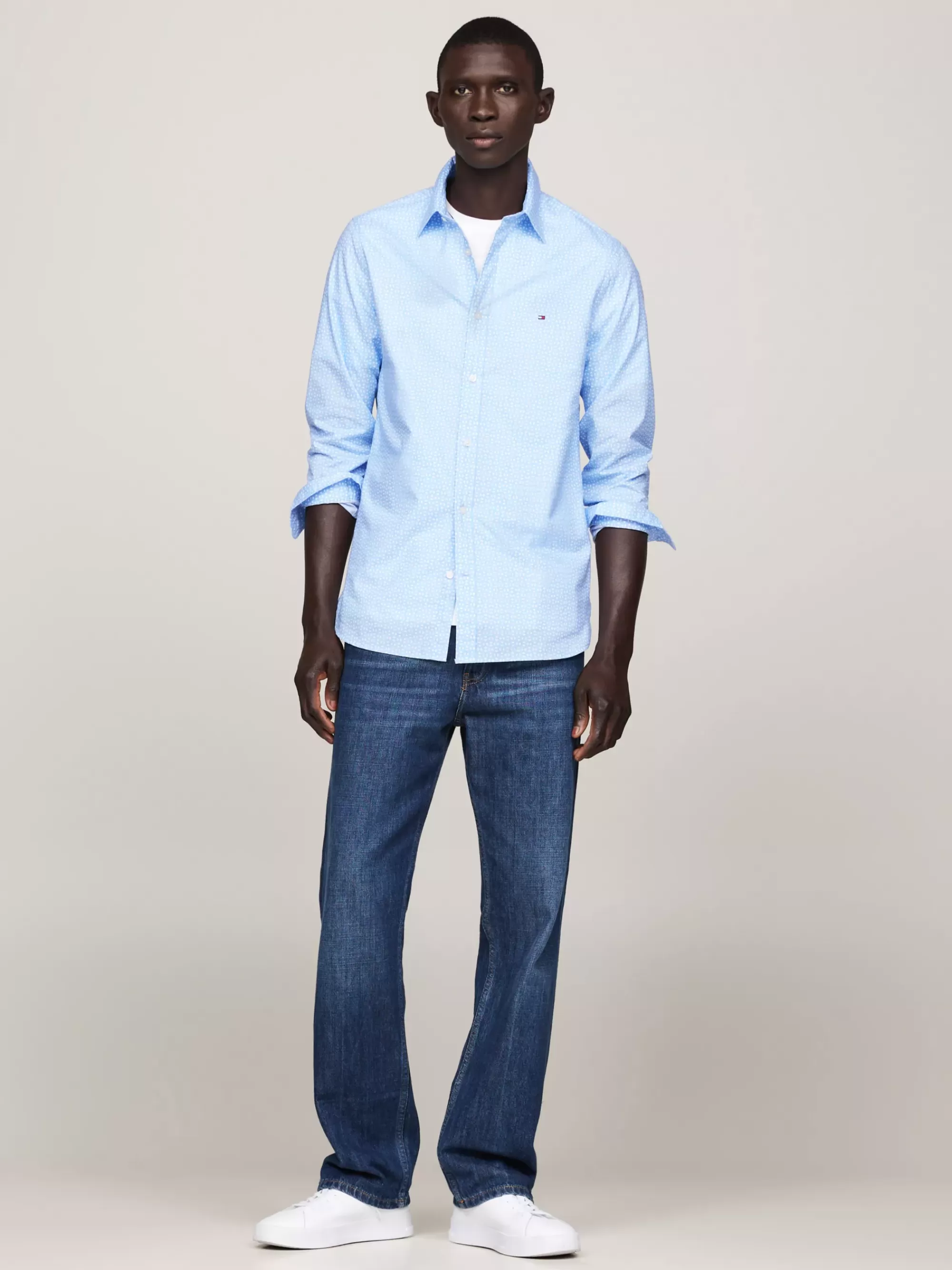 Overhemden*Tommy Hilfiger Slim Fit Poplin Overhemd Met Print VESSEL BLUE/OPTIC WHITE