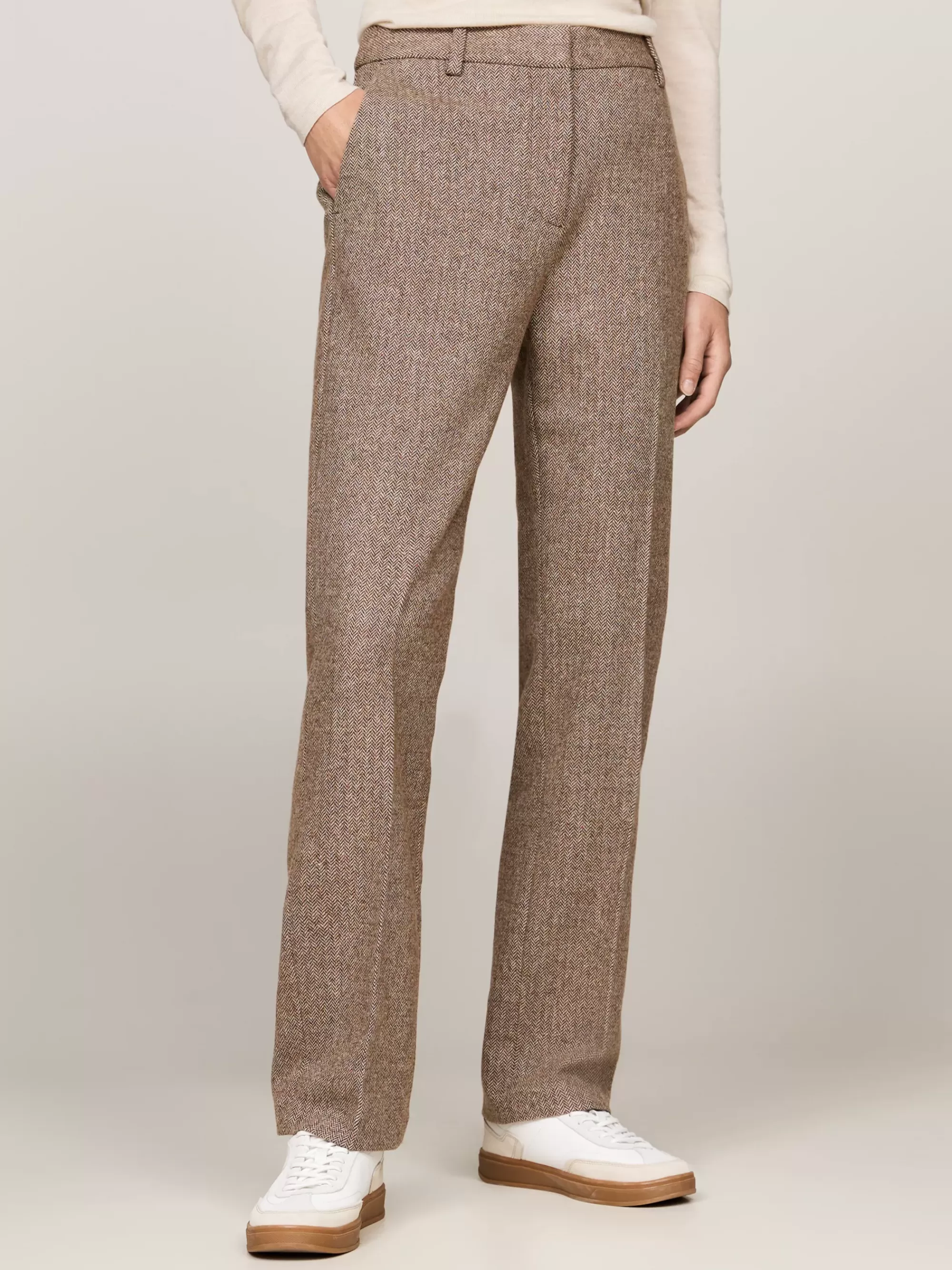 Broeken*Tommy Hilfiger Slim Fit Straight Leg Broek Met Visgraat BROWN HERRINGBONE