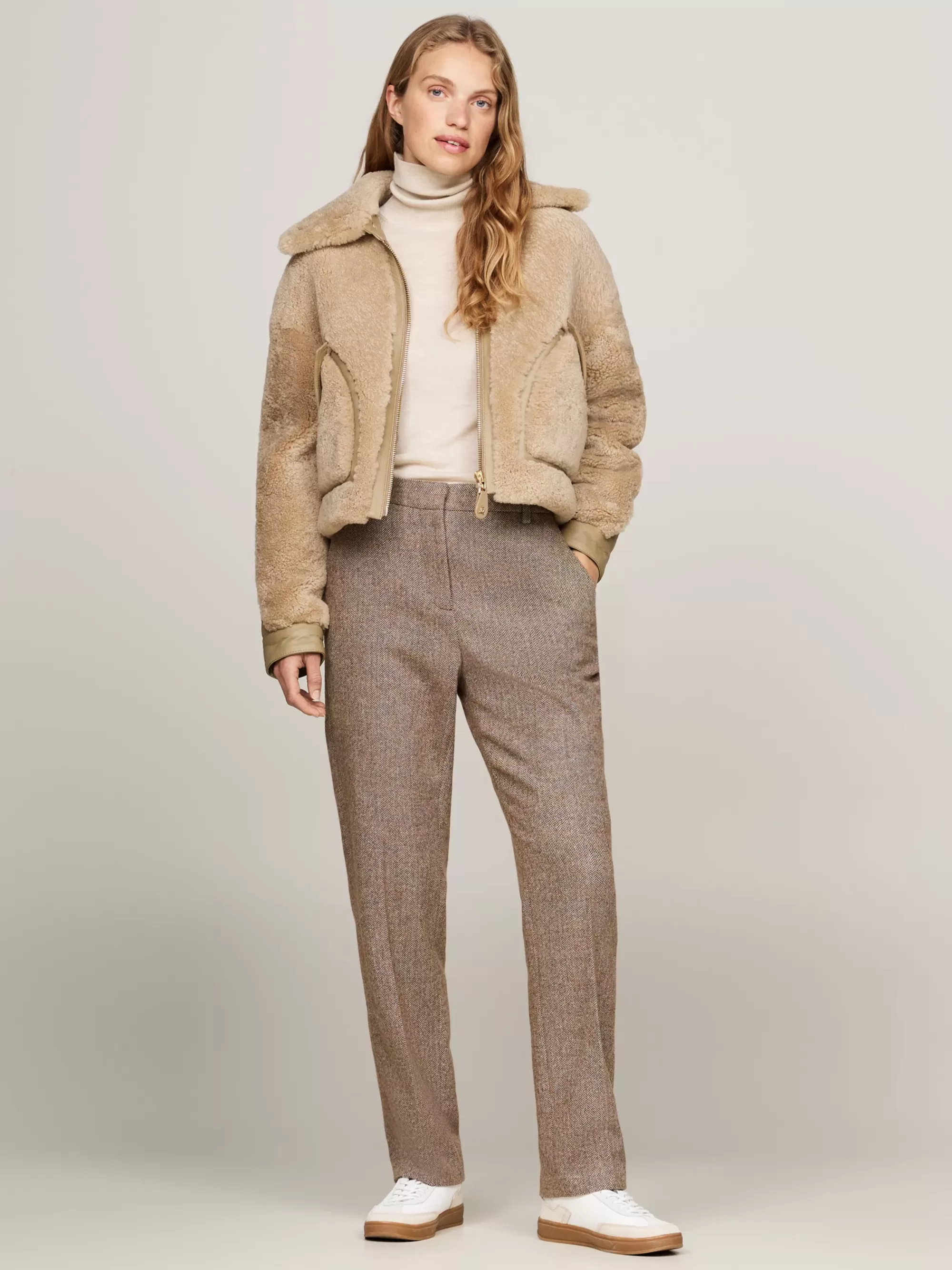 Broeken*Tommy Hilfiger Slim Fit Straight Leg Broek Met Visgraat BROWN HERRINGBONE
