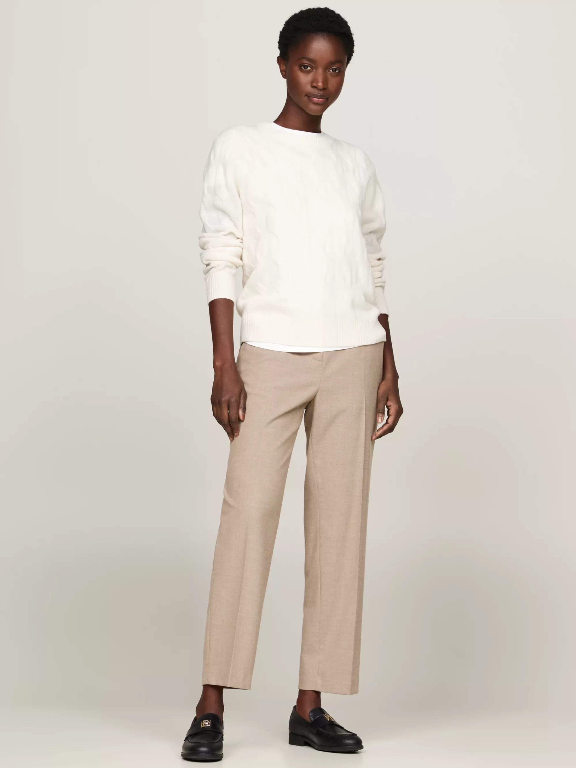 Broeken*Tommy Hilfiger Slim Fit Straight Leg Chino Van Flanel CLASSIC BEIGE HEATHER
