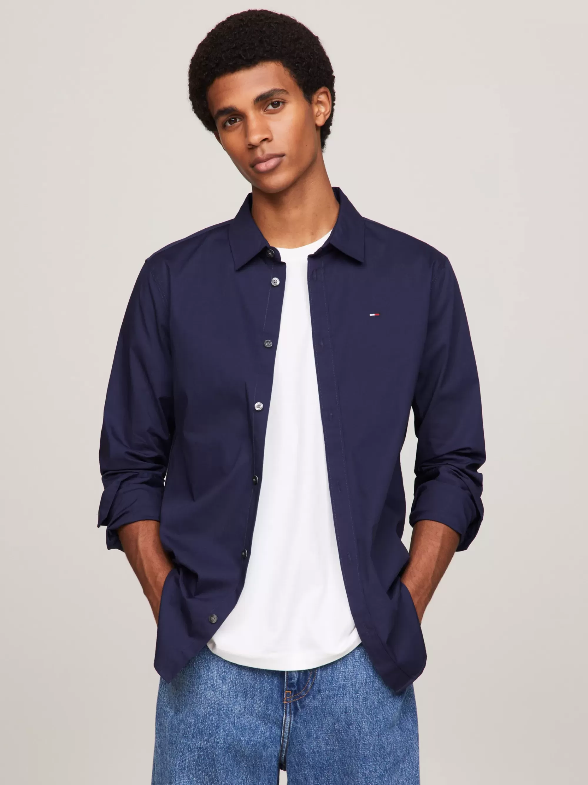 Overhemden*Tommy Hilfiger Slim Fit Stretch Overhemd BLACK IRIS