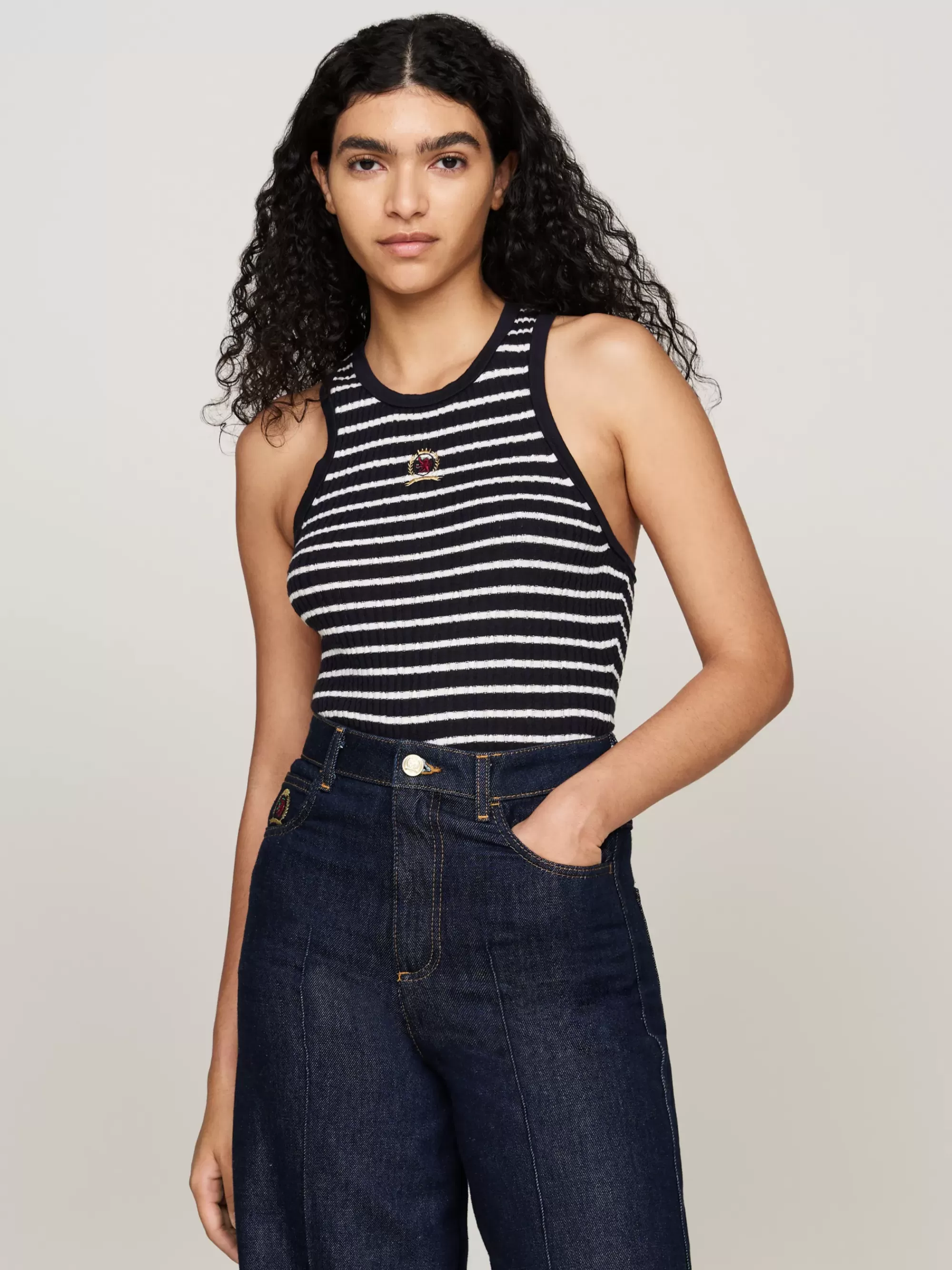 Truien Met Ronde Hals | Truien*Tommy Hilfiger Slim Fit Tanktop Met Kasjmier En Embleem DESERT SKY