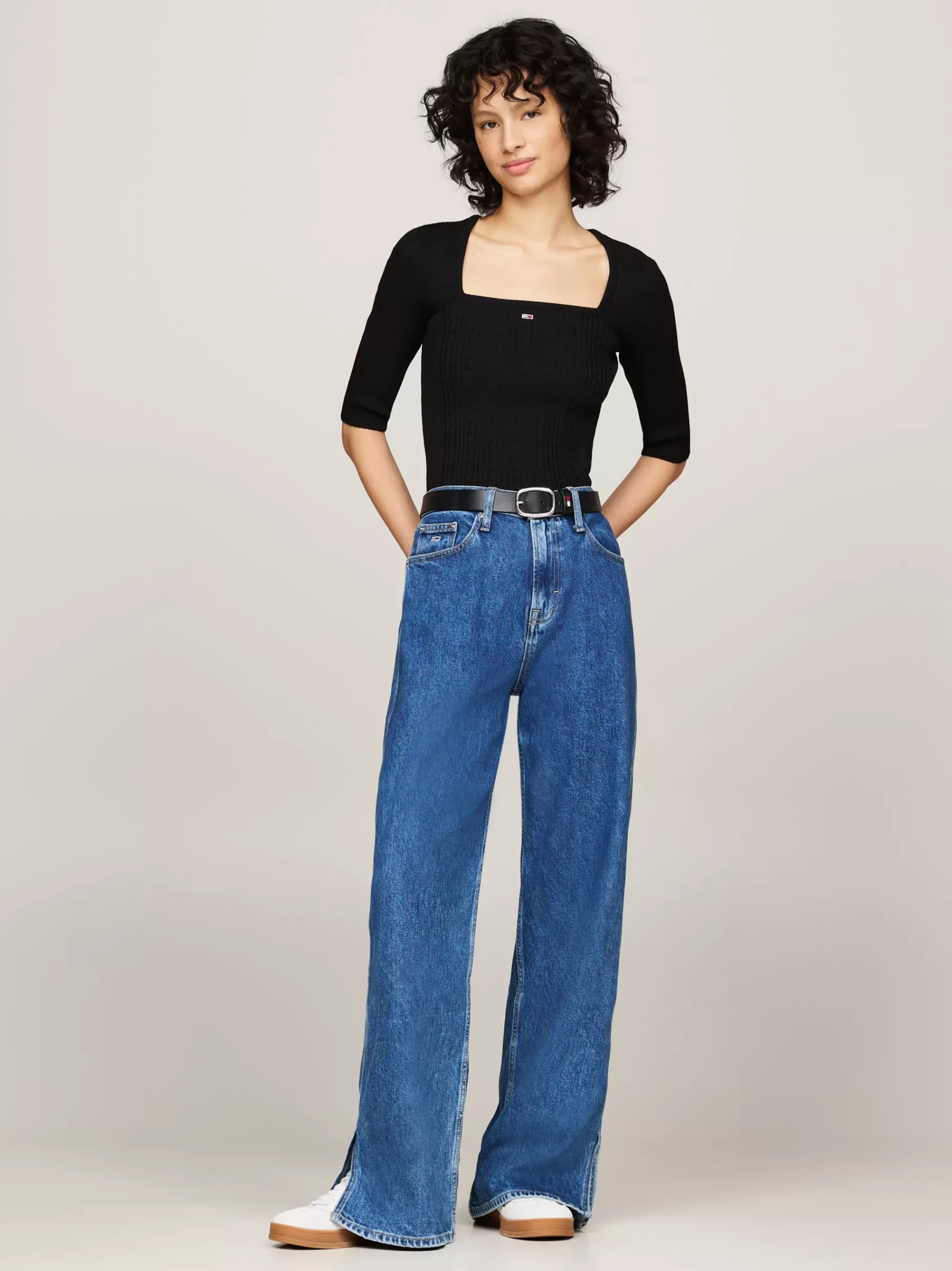 Truien Met Ronde Hals | Truien*Tommy Hilfiger Slim Fit Trui Met Halve Mouw En Vierkante Hals BLACK