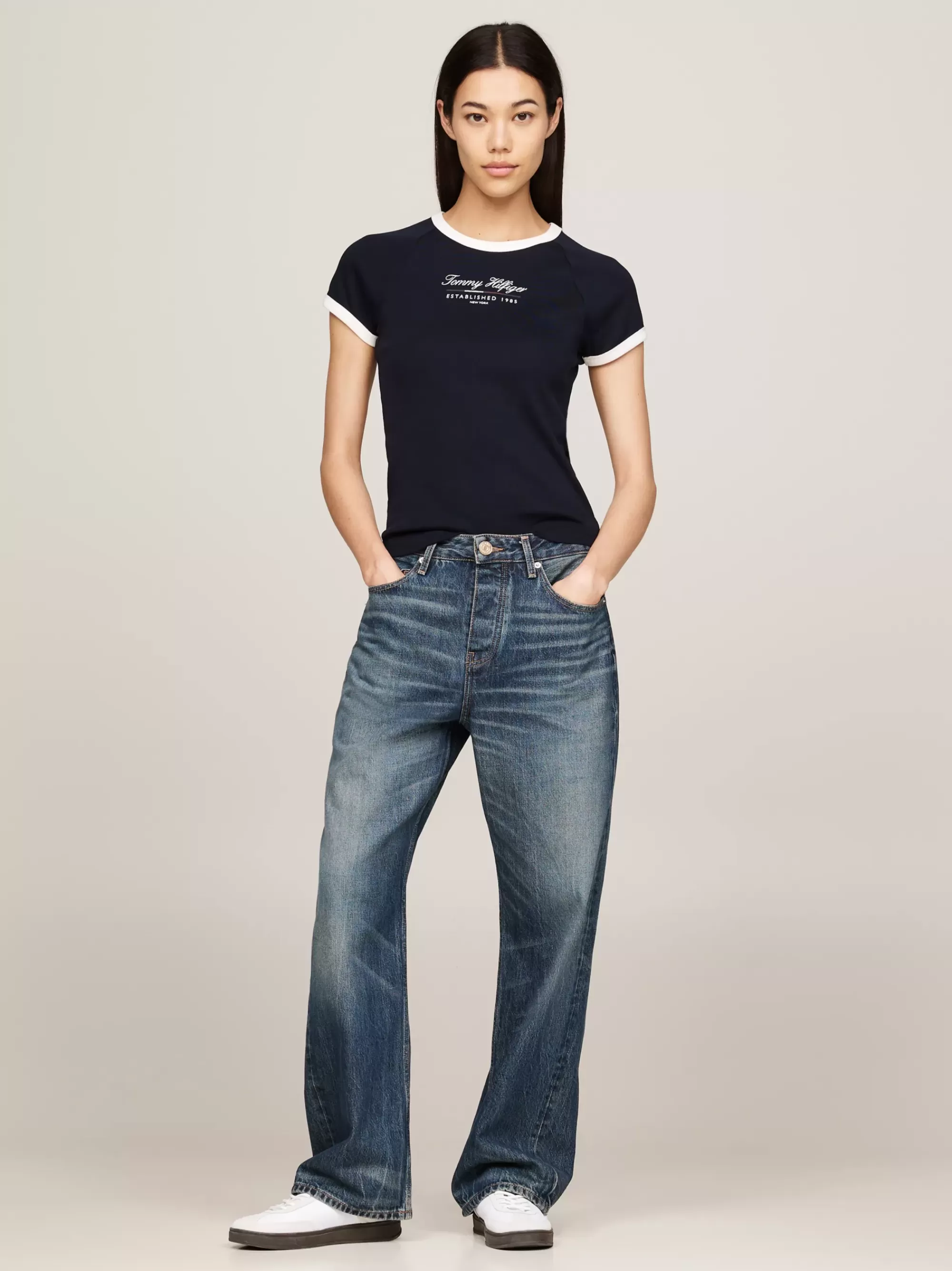 T-Shirts*Tommy Hilfiger Slim Fit T-shirt Met Contrasterende Biezen DESERT SKY