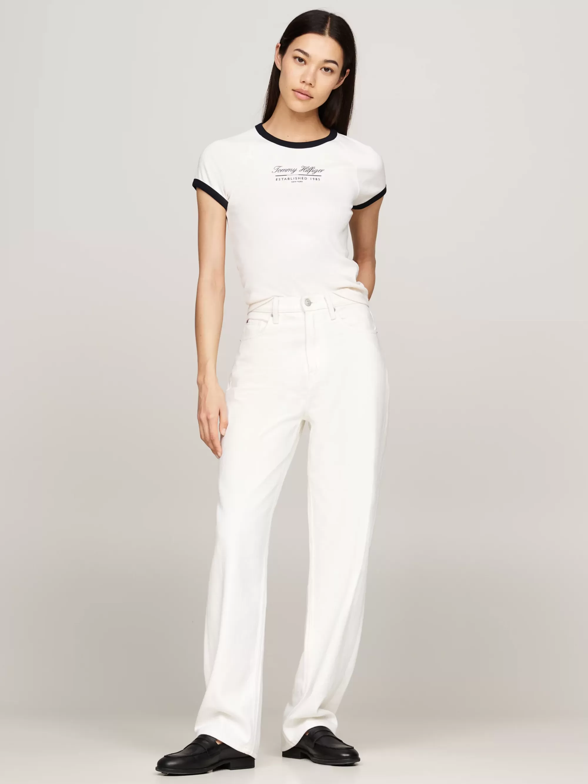 T-Shirts*Tommy Hilfiger Slim Fit T-shirt Met Contrasterende Biezen ANCIENT WHITE
