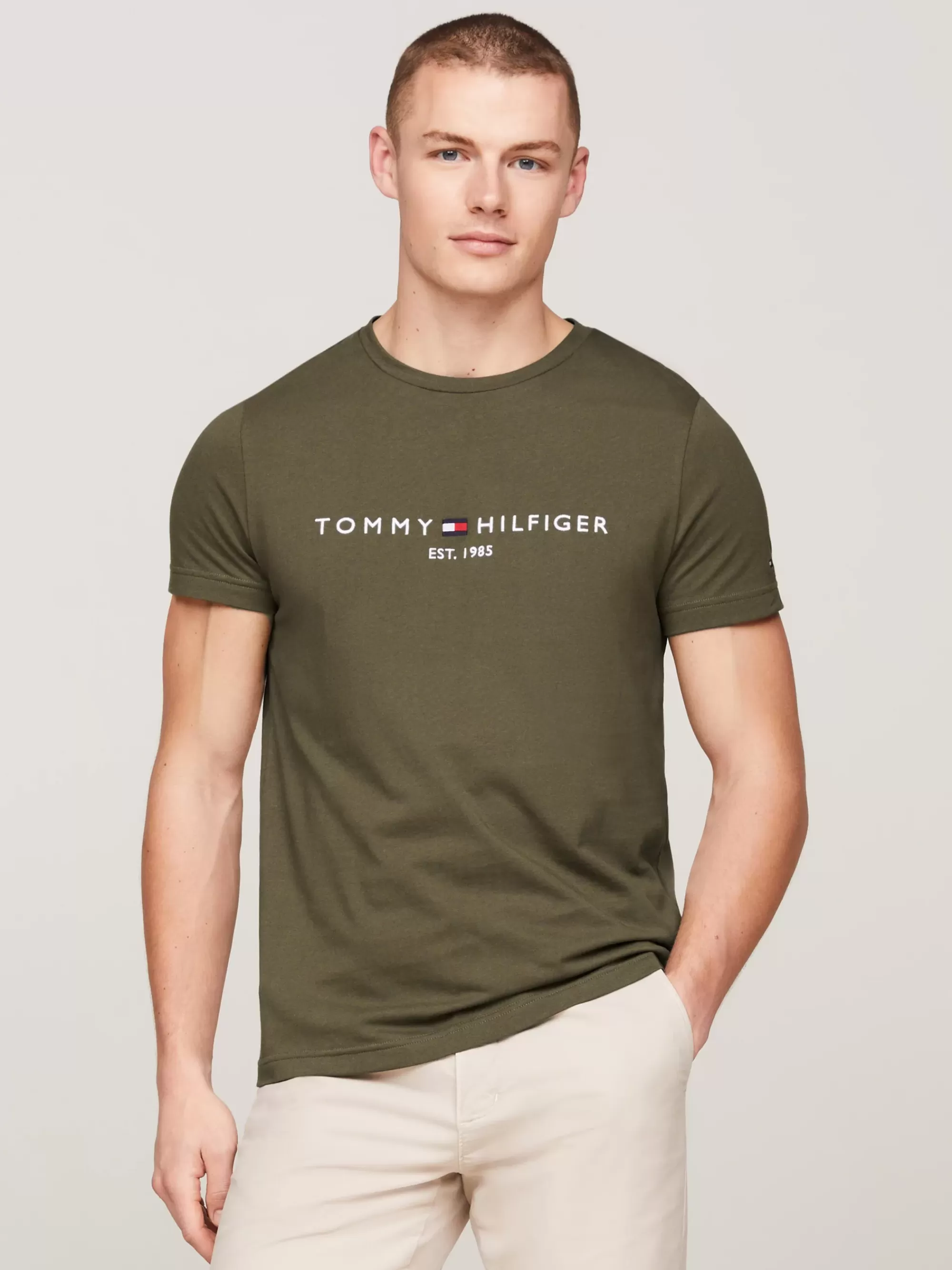 T-Shirts*Tommy Hilfiger Slim Fit T-shirt Met Geborduurd Logo ARMY GREEN