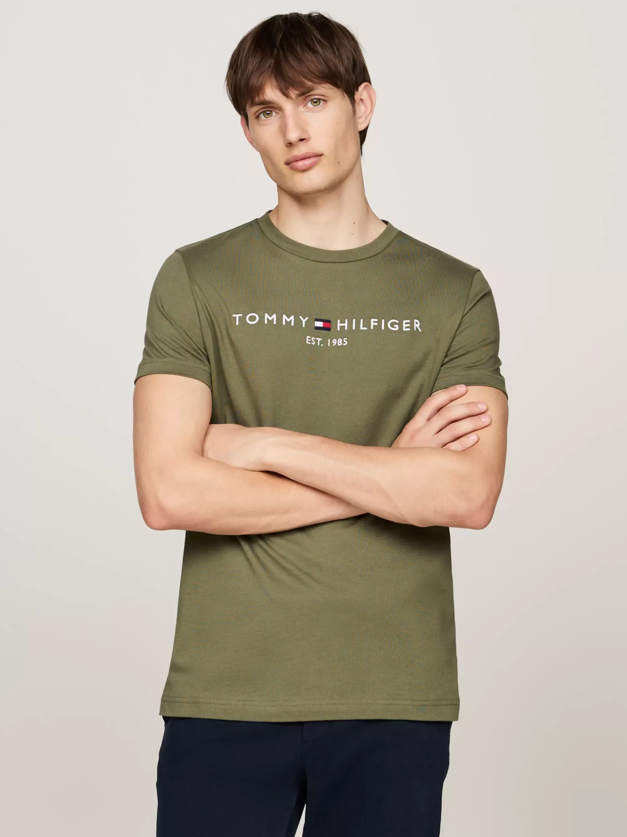 T-Shirts*Tommy Hilfiger Slim Fit T-shirt Met Geborduurd Logo BATTLE GREEN
