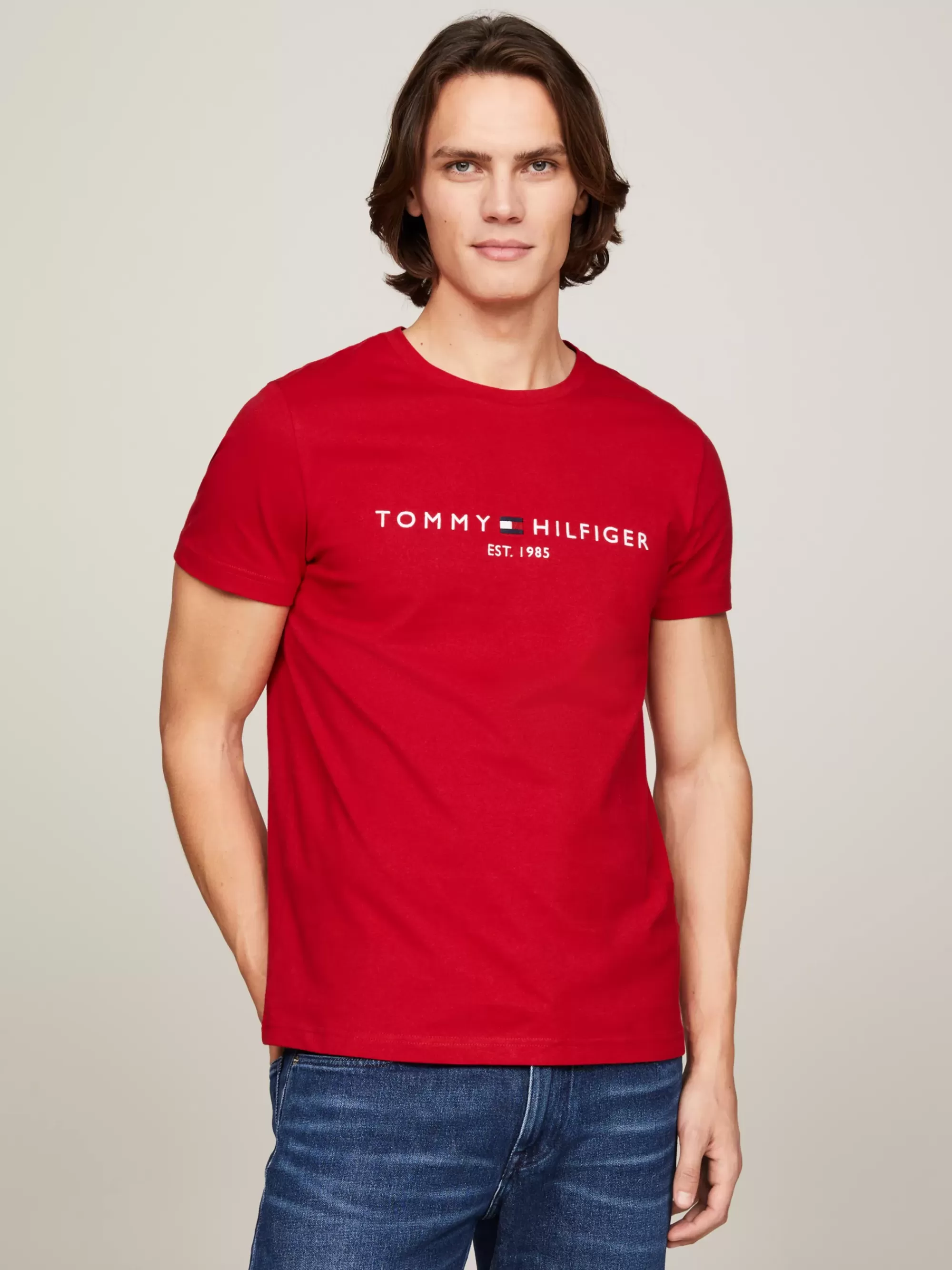 T-Shirts*Tommy Hilfiger Slim Fit T-shirt Met Geborduurd Logo PRIMARY RED
