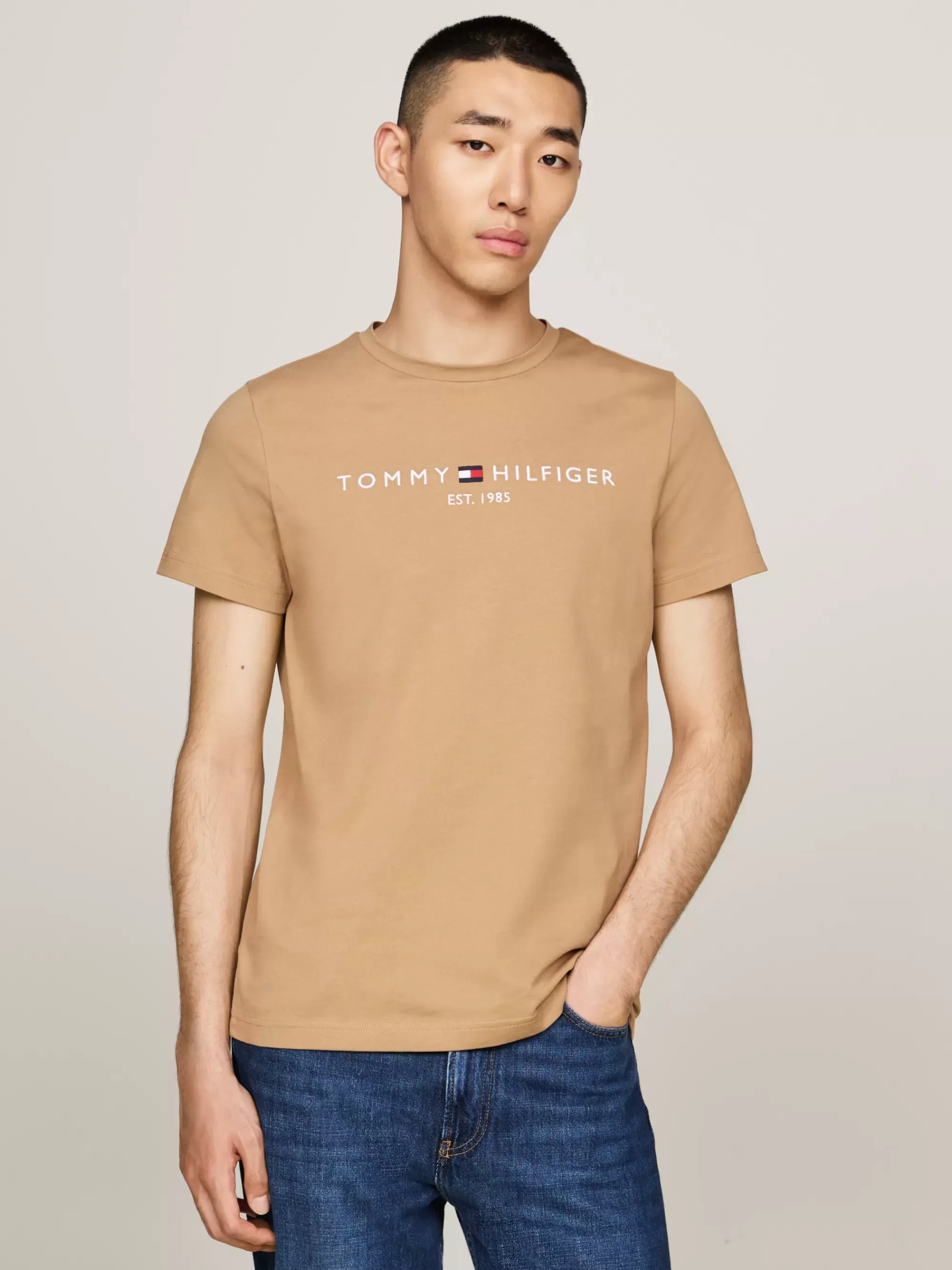 T-Shirts*Tommy Hilfiger Slim Fit T-shirt Met Geborduurd Logo SAFARI CANVAS